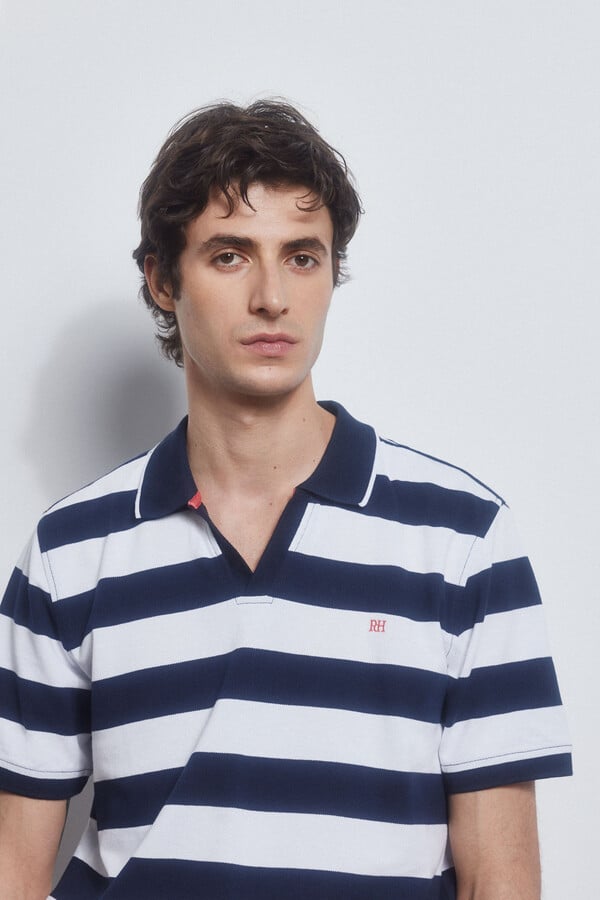 Pedro del Hierro Striped open neck polo shirt Blue