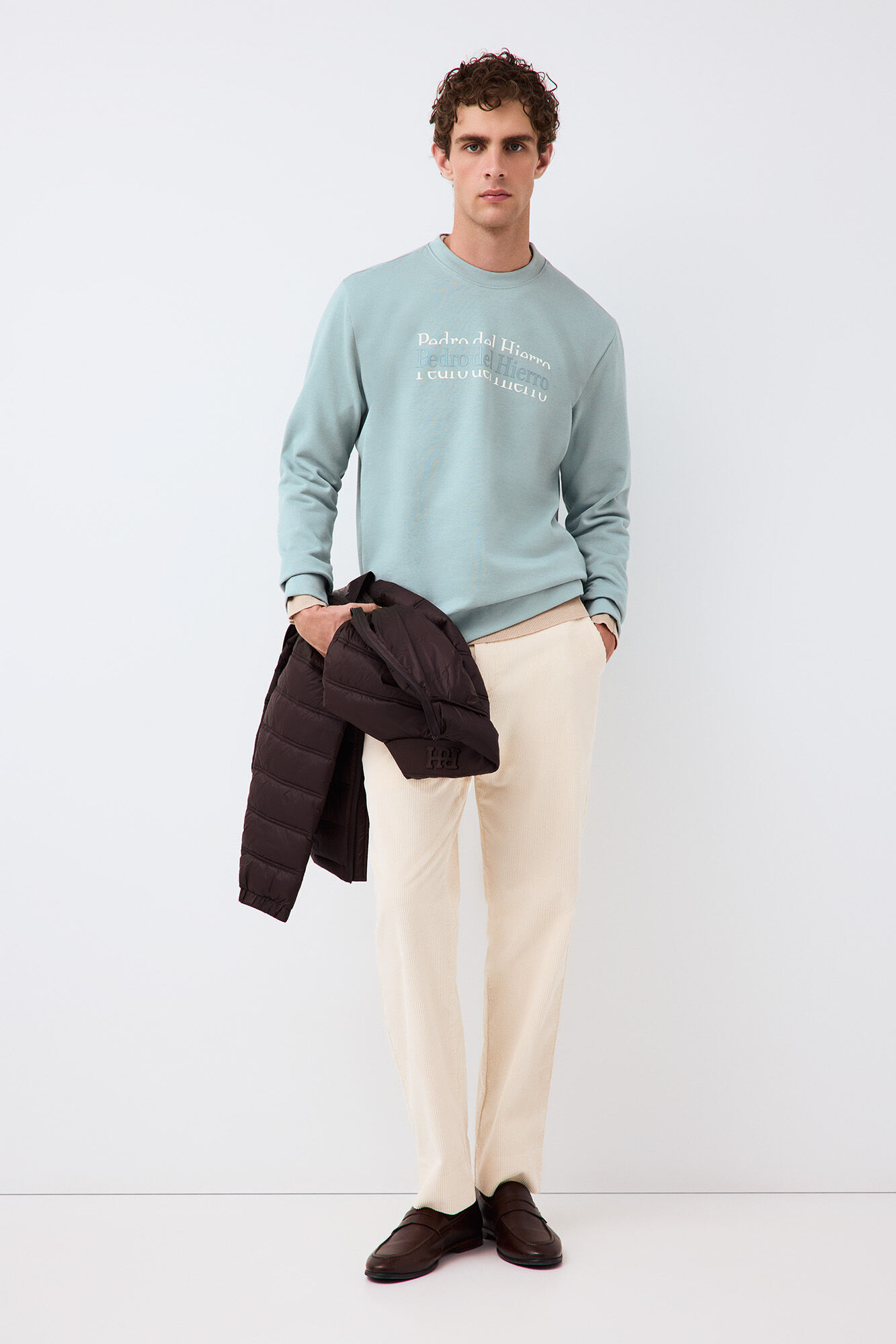 Pedro del Hierro Crew neck logo sweatshirt Turquoise