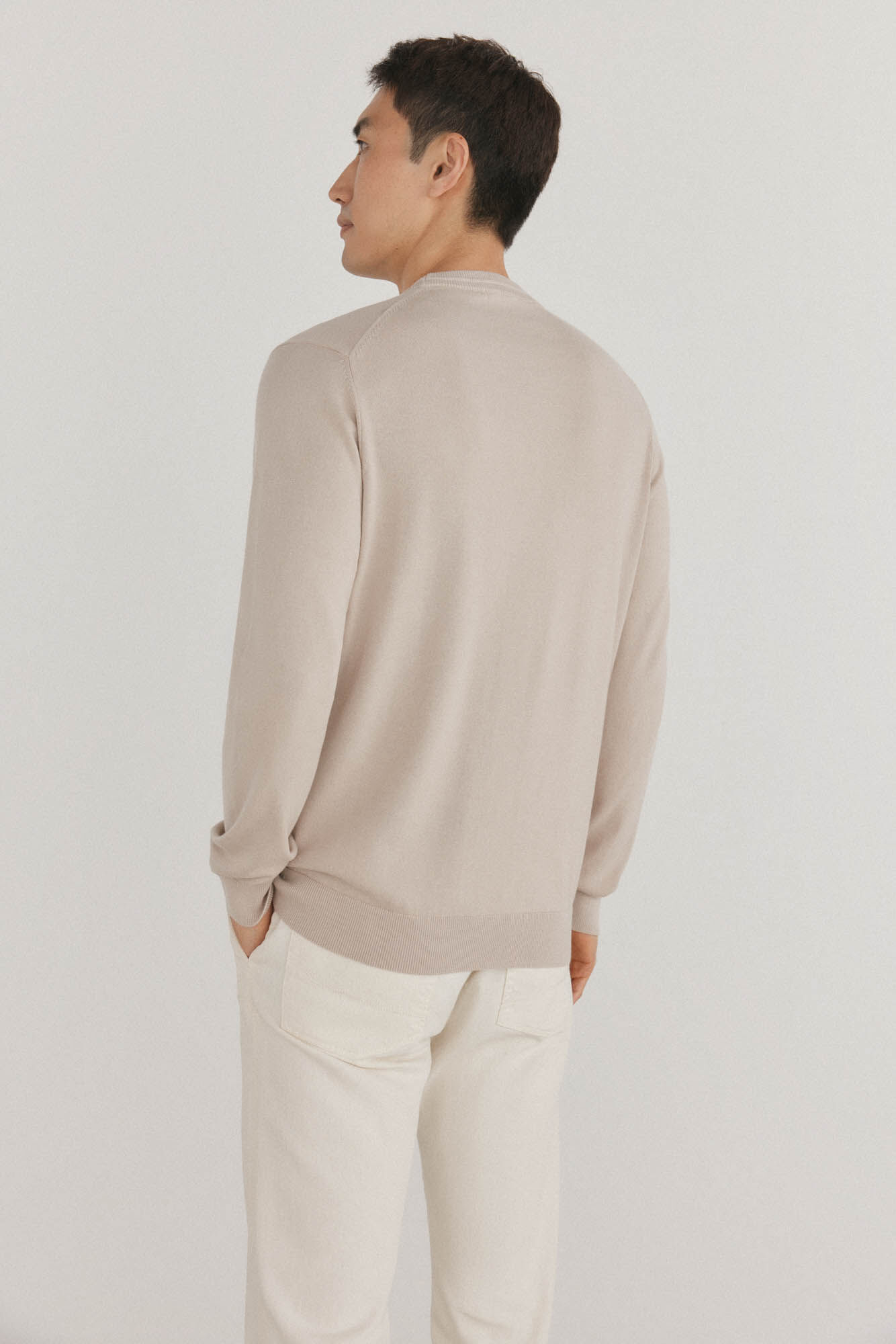 Pedro del Hierro Fine premium cotton round neck sweater Beige