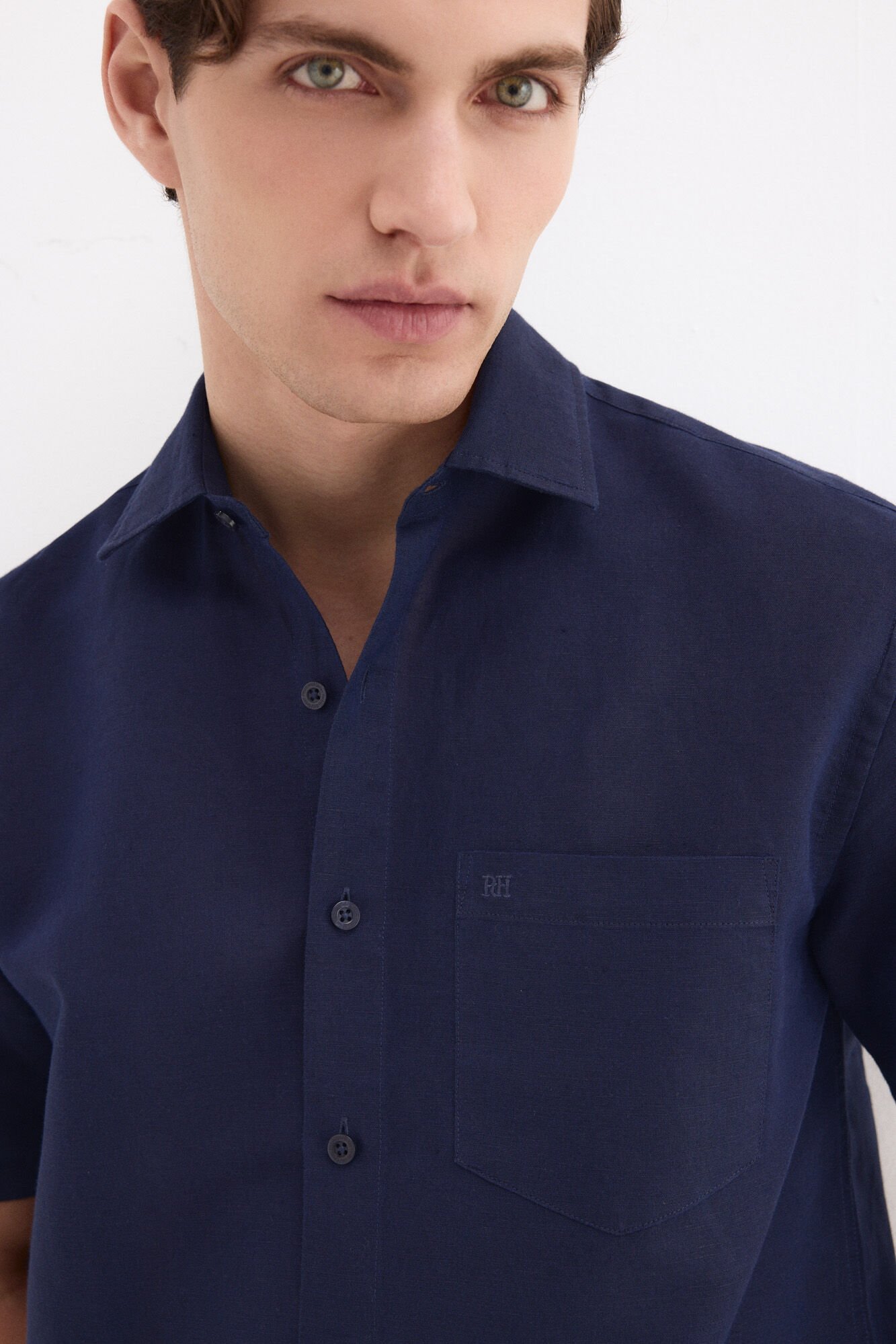 Pedro del Hierro Linen cotton plain shirt Blue