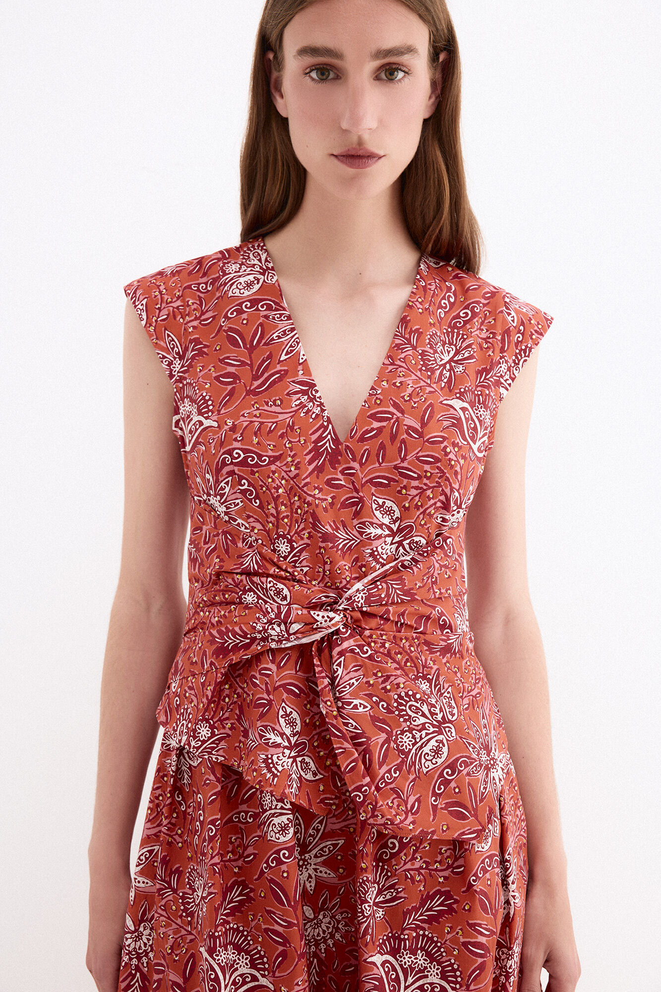 Pedro del Hierro Printed waist bow detail dress Beige
