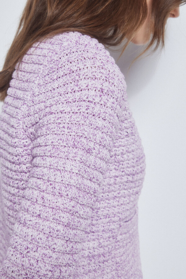 Pedro del Hierro Cropped knit cardigan with texture. Purple