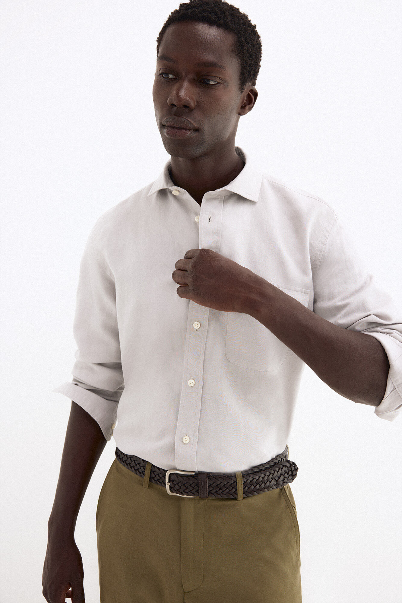 Pedro del Hierro Camisa em linho com bolsos Cizento