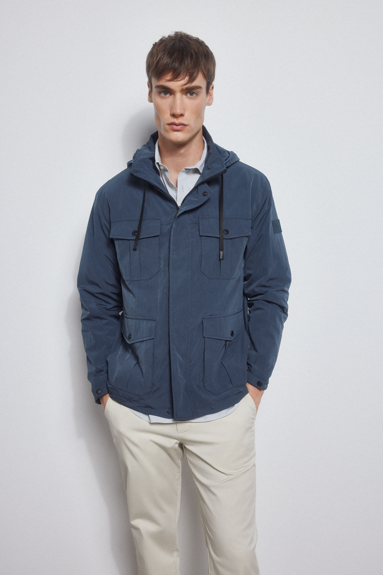 Pedro del Hierro Technical hooded jacket Blue