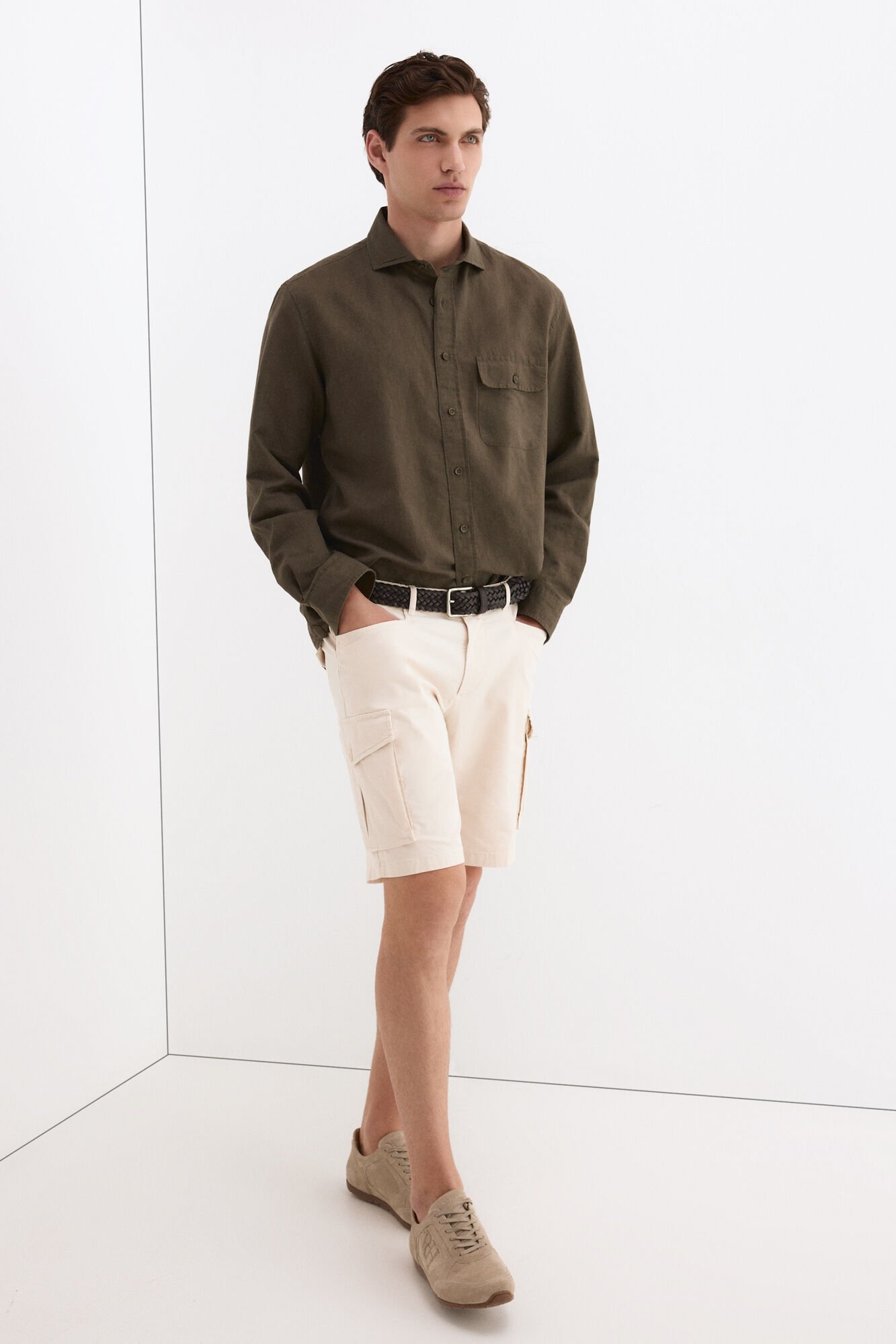 Pedro del Hierro Textured cargo Bermuda shorts Ecru