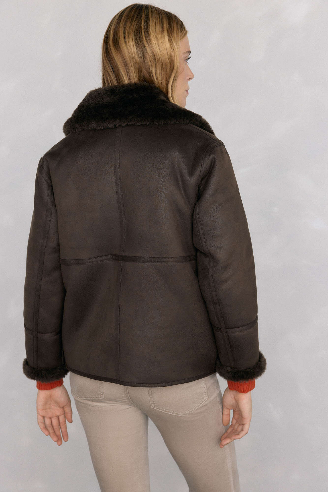 Pedro del Hierro Double-sided faux shearling coat Brown