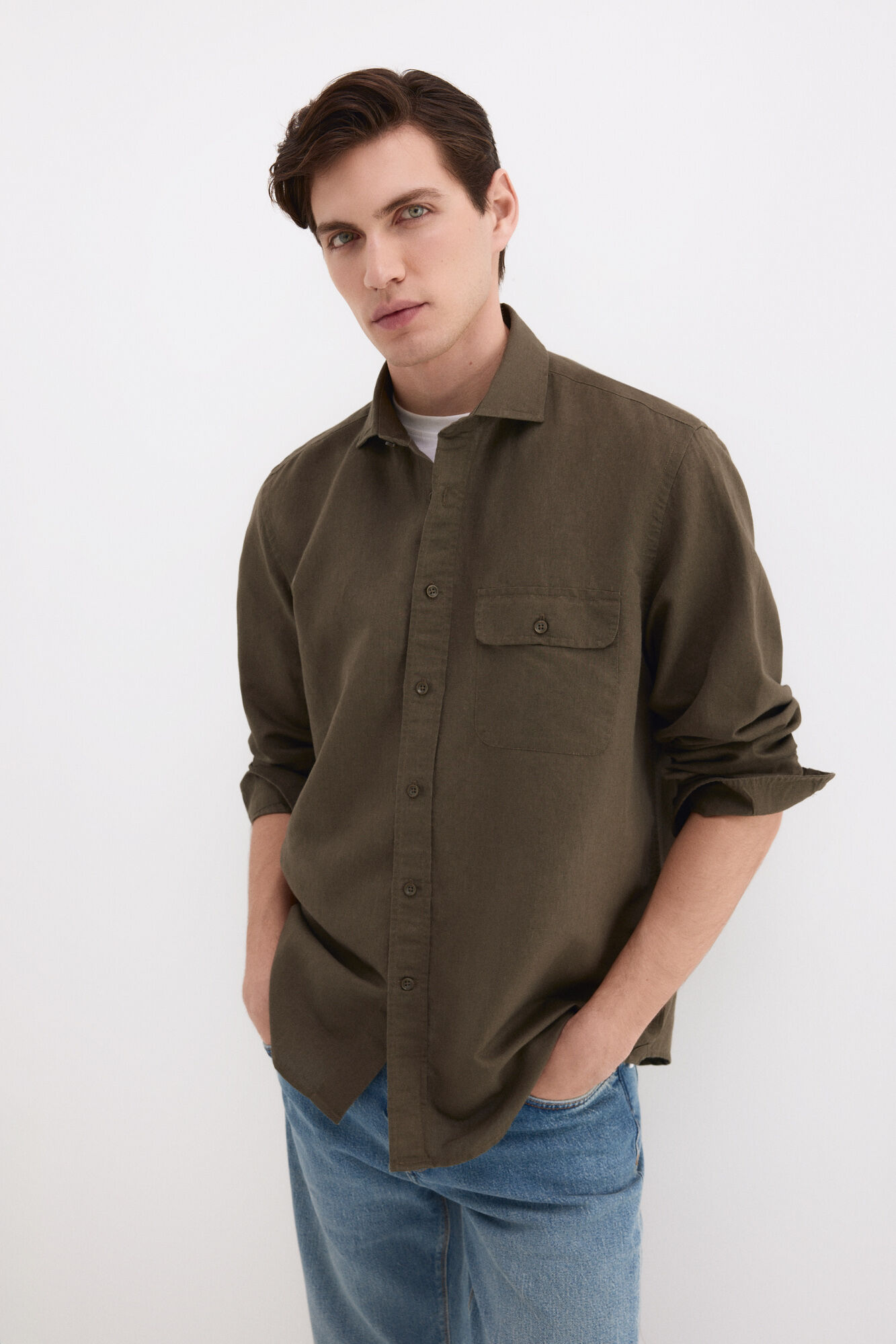 Pedro del Hierro Camisa lino bolsillos