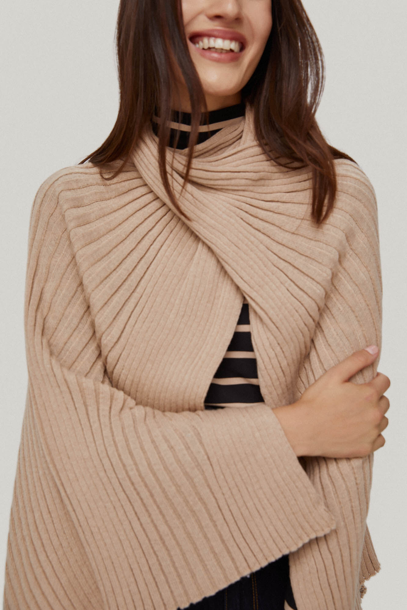Pedro del Hierro Rib knit poncho Brown