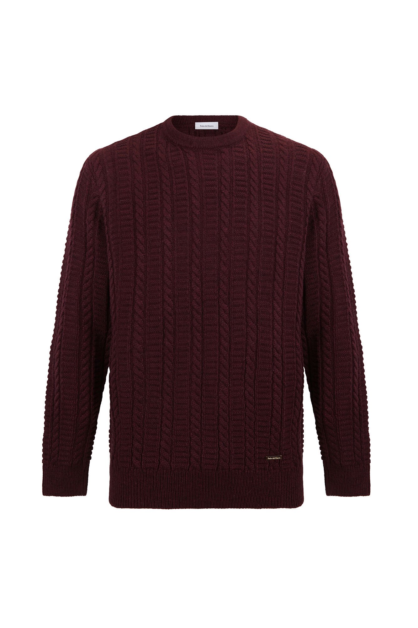 Pedro del Hierro Cable knit wool round neck jumper Burgundy