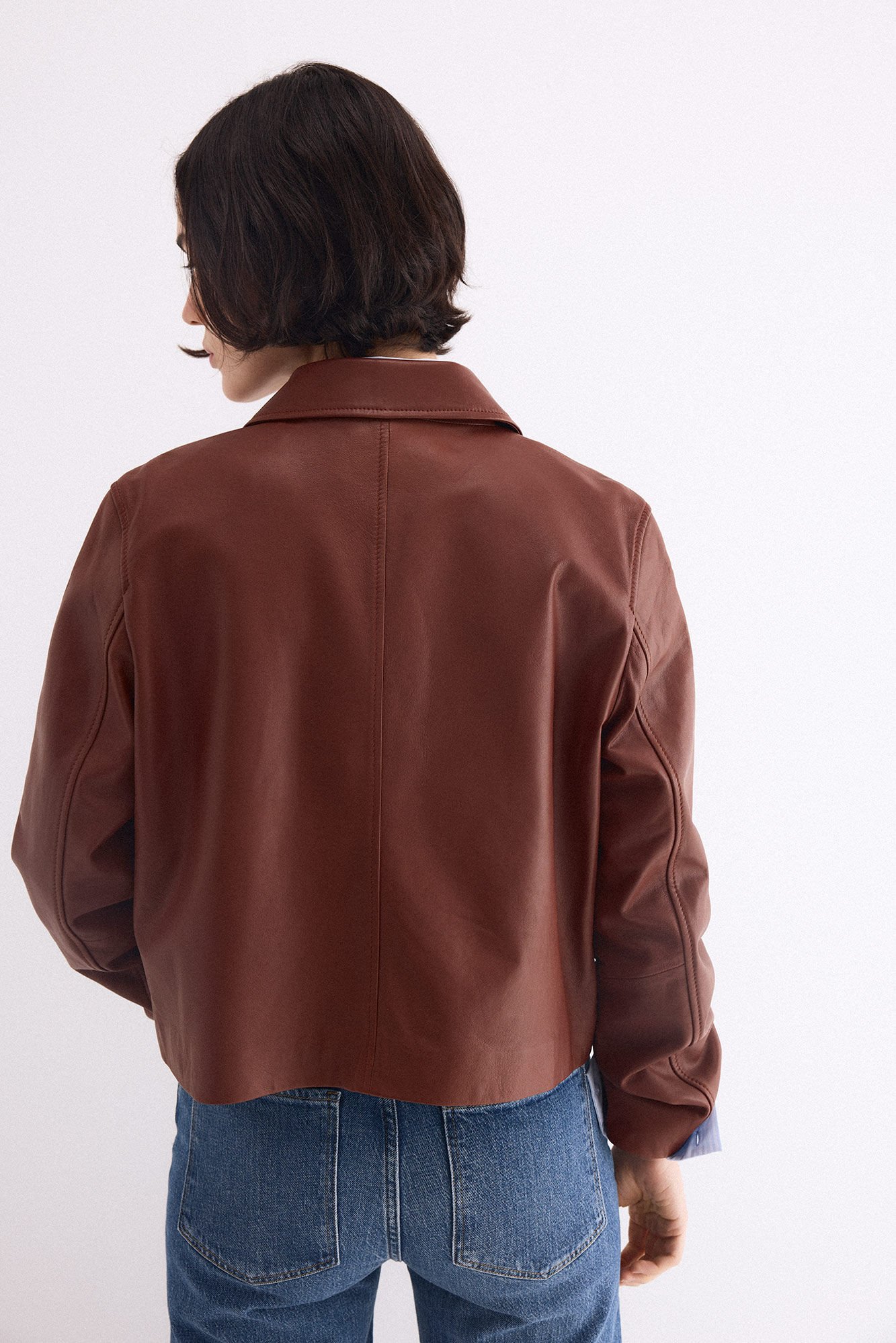 Pedro del Hierro Nappa leather lapel jacket Brown