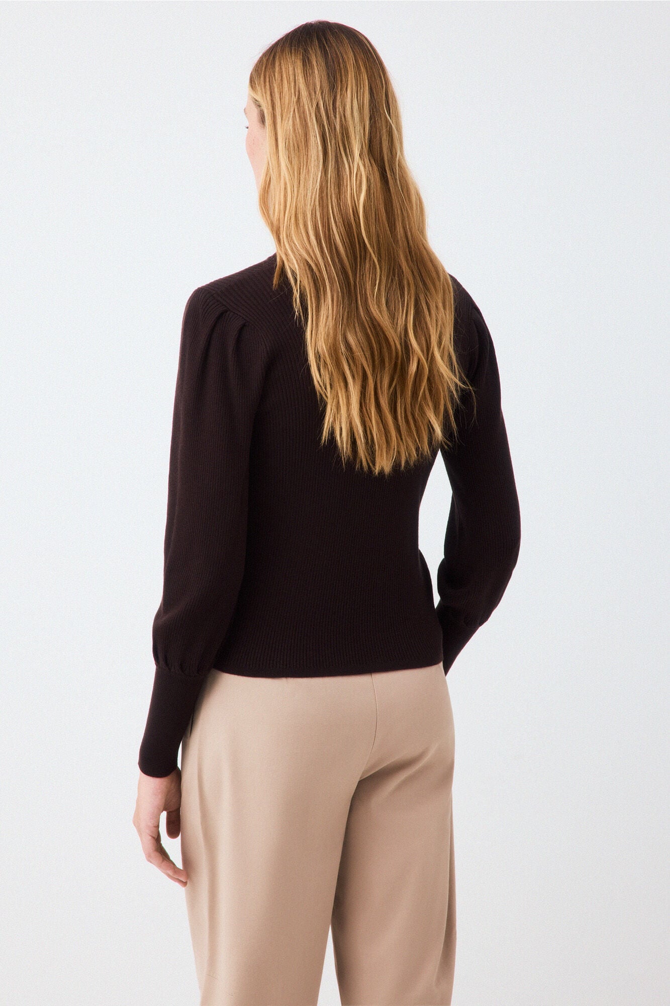 Pedro del Hierro Puffed sleeve ribbed jumper Brown