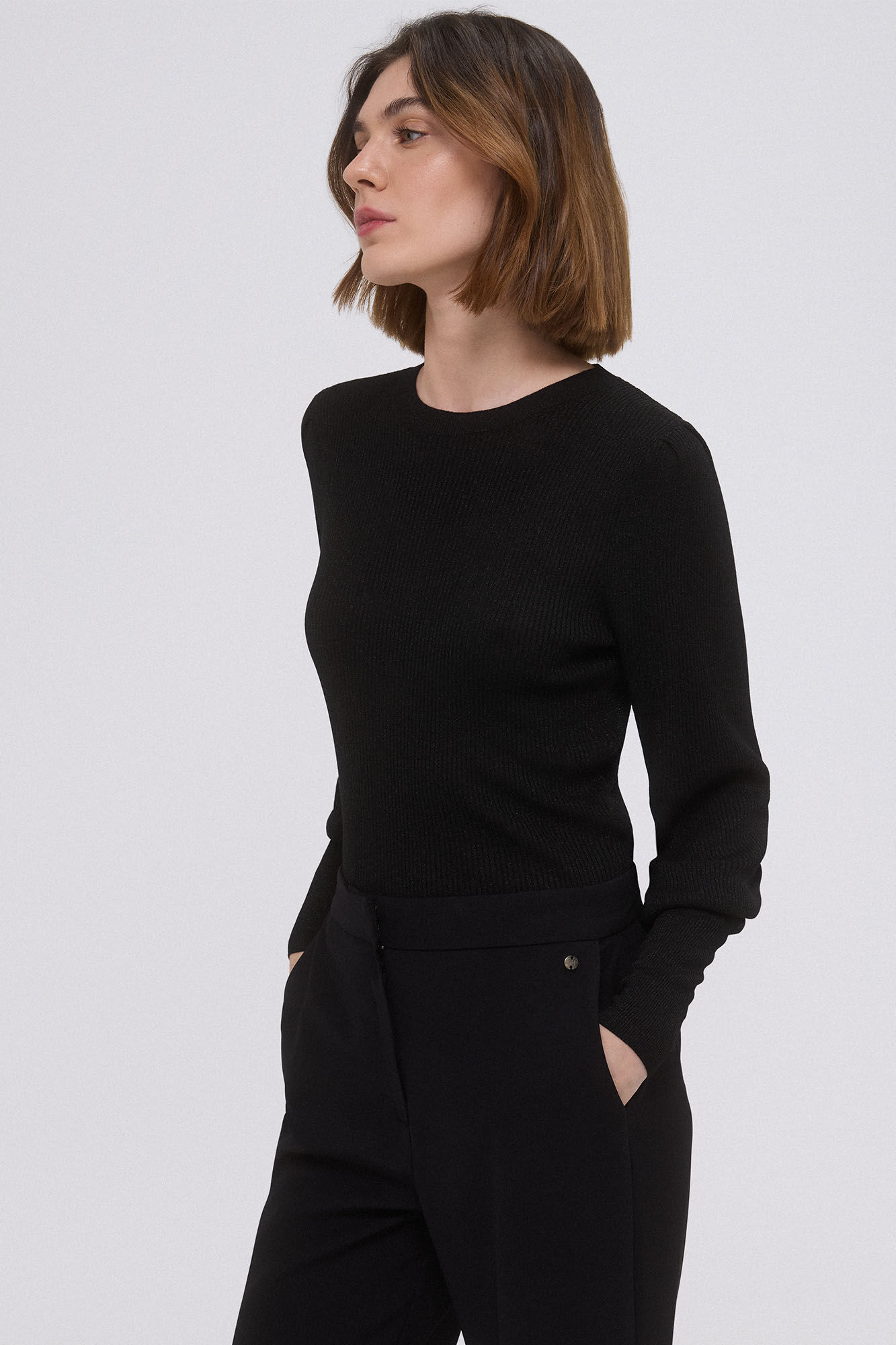 Pedro del Hierro Ribbed puff sleeve sweater Black