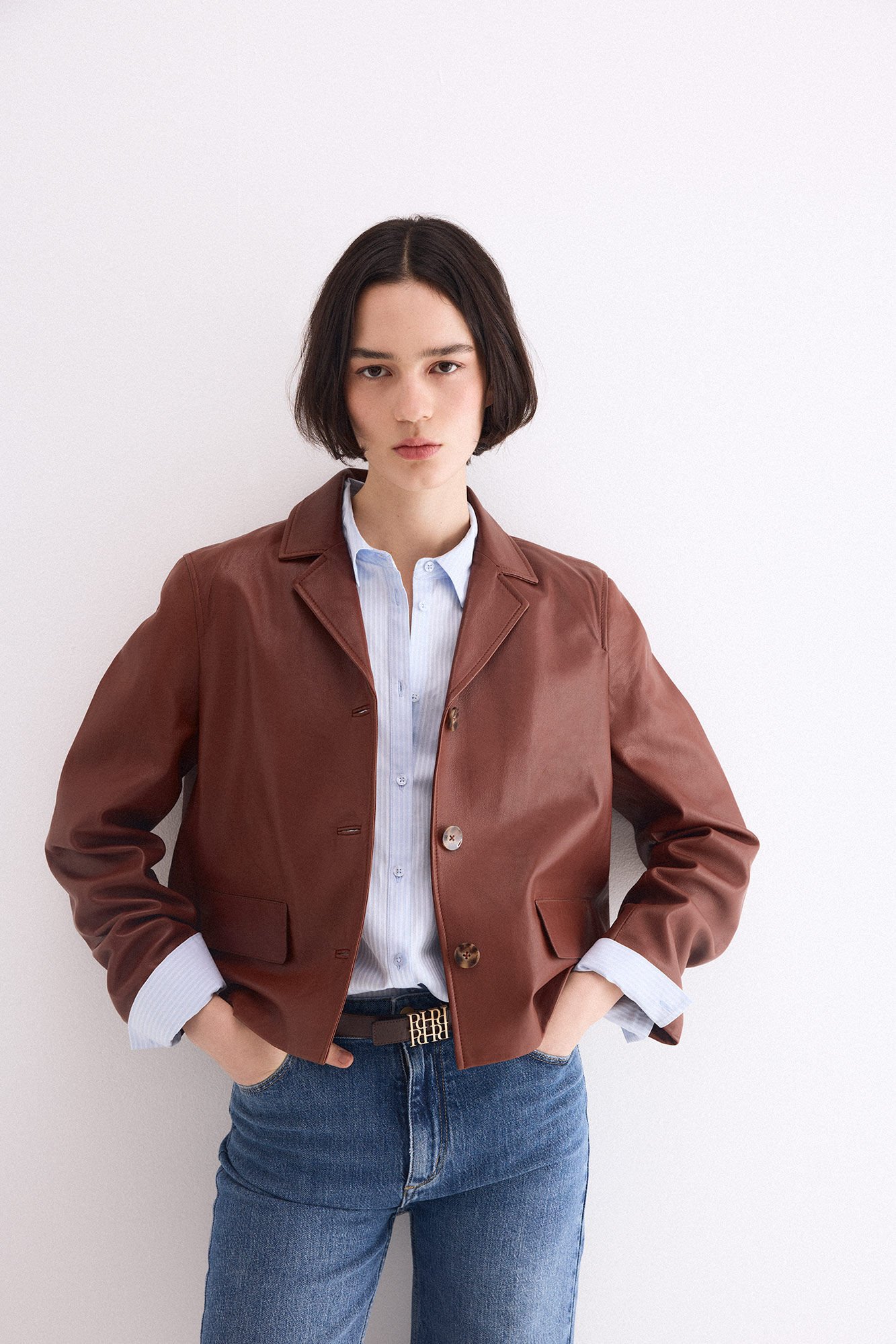 Pedro del Hierro Nappa leather lapel jacket
