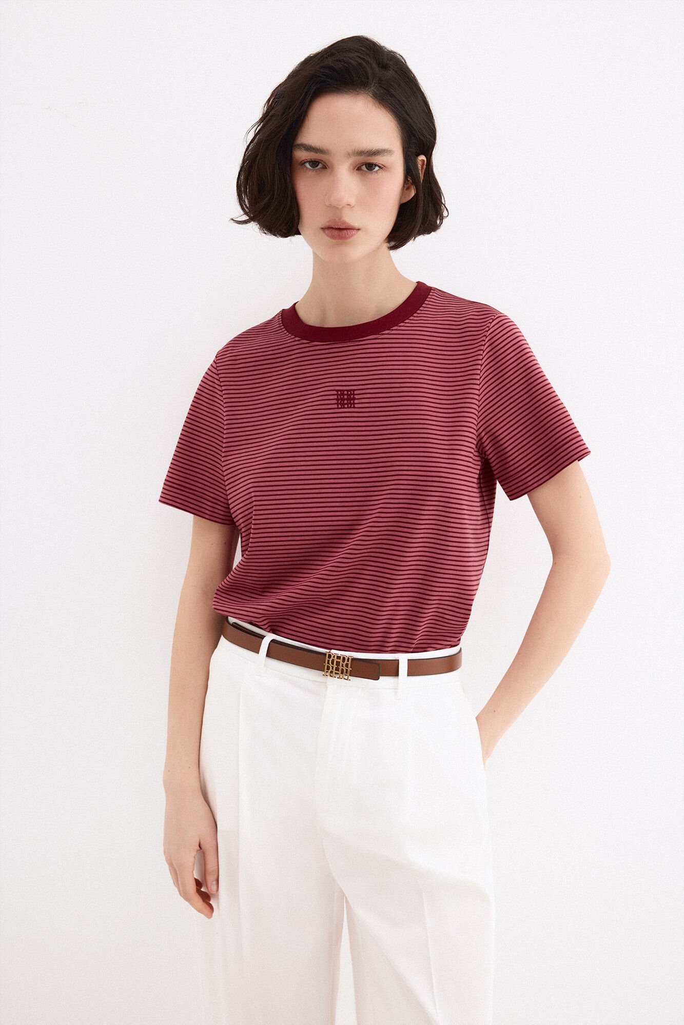 Pedro del Hierro Striped short sleeve T-shirt Burgundy