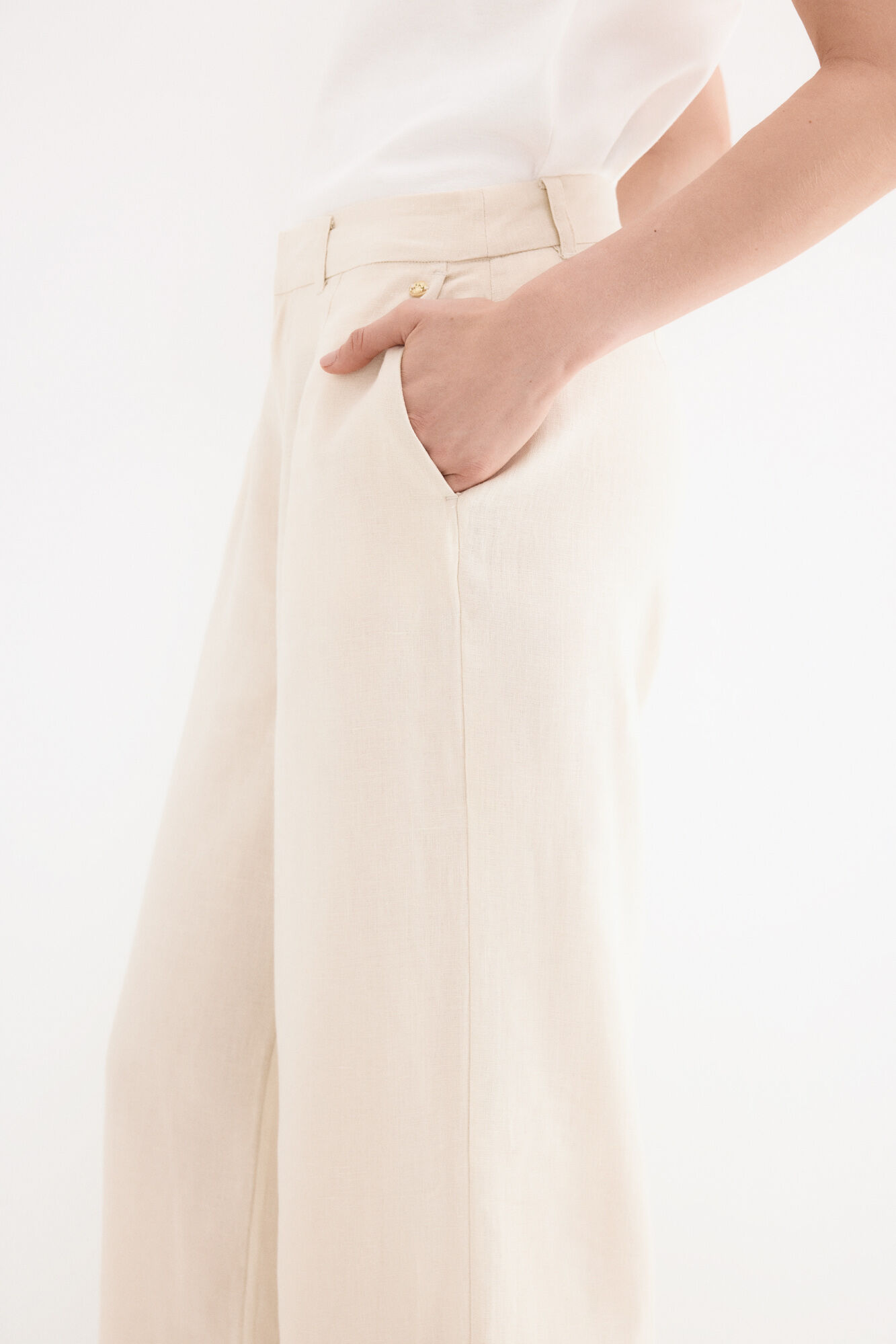 Pedro del Hierro Pantal&oacute;n de lino recto Crudo