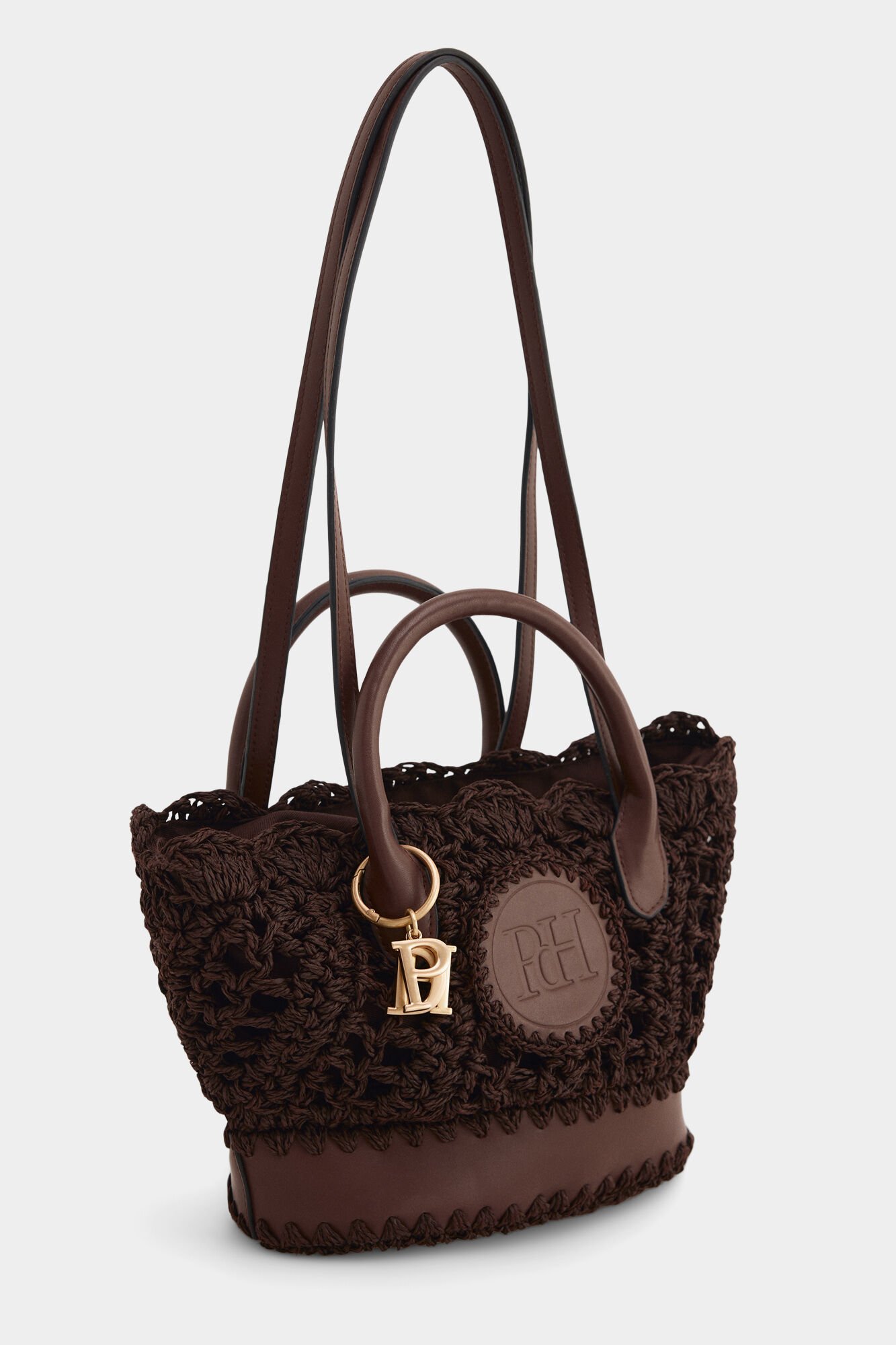 Pedro del Hierro Raffia-effect braided logo basket bag Brown