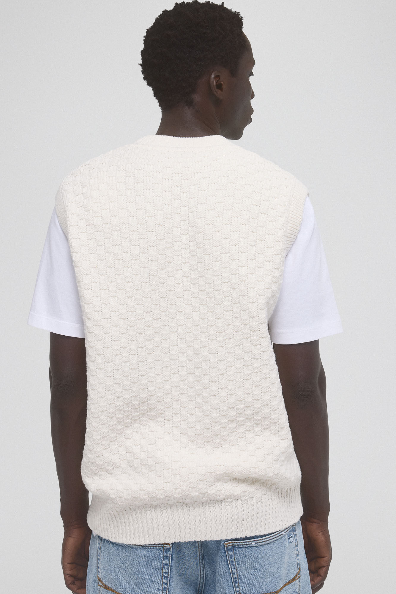 Pedro del Hierro Colete em malha de algod&atilde;o com estrutura quadrada Ecru