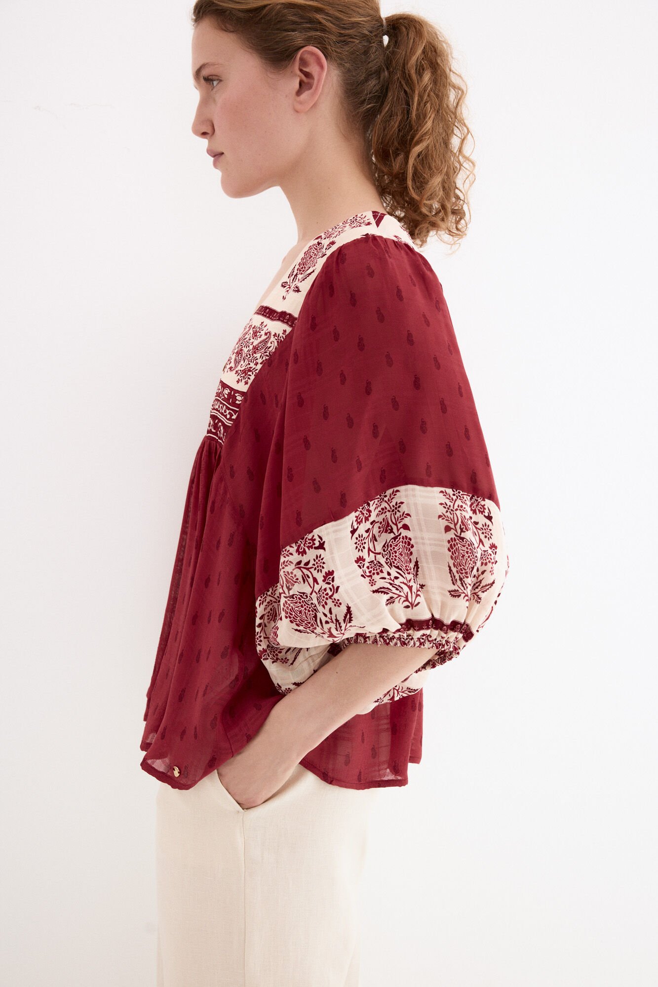 Pedro del Hierro Combined print blouse Burgundy