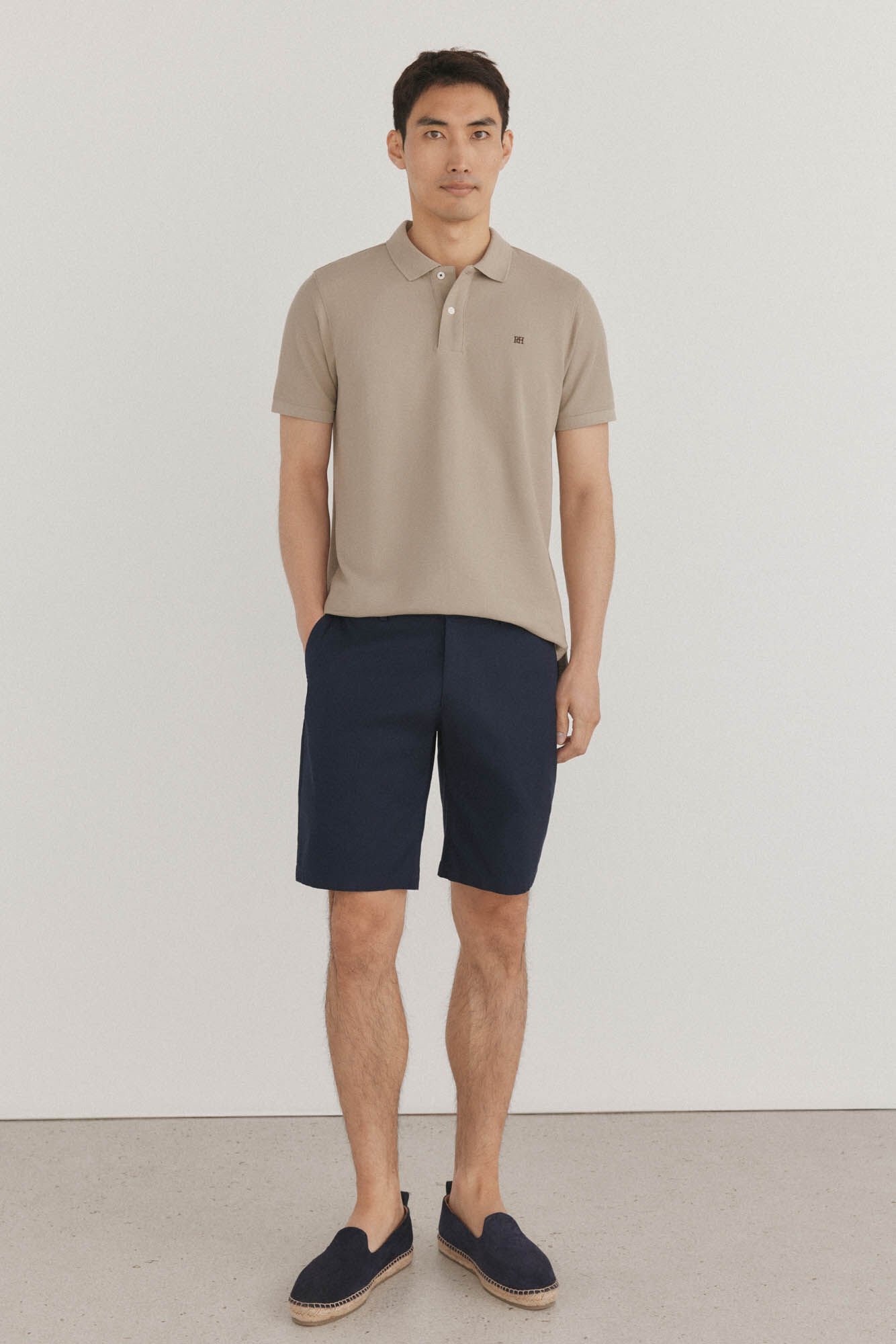 Pedro del Hierro Basic regular piqu&eacute; polo shirt Beige