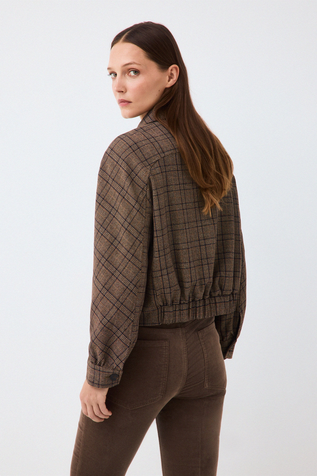 Pedro del Hierro Harris plaid bomber Brown