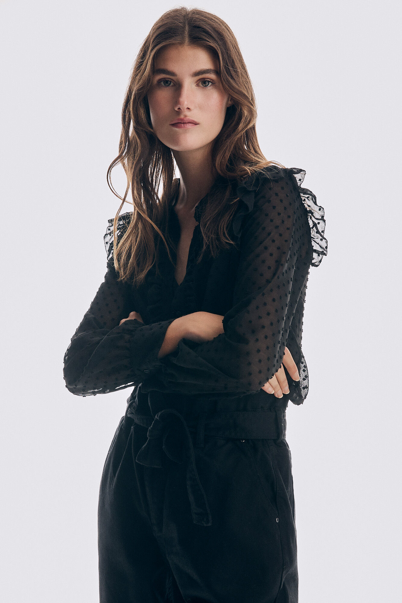 Pedro del Hierro Dot tulle romantic blouse Black