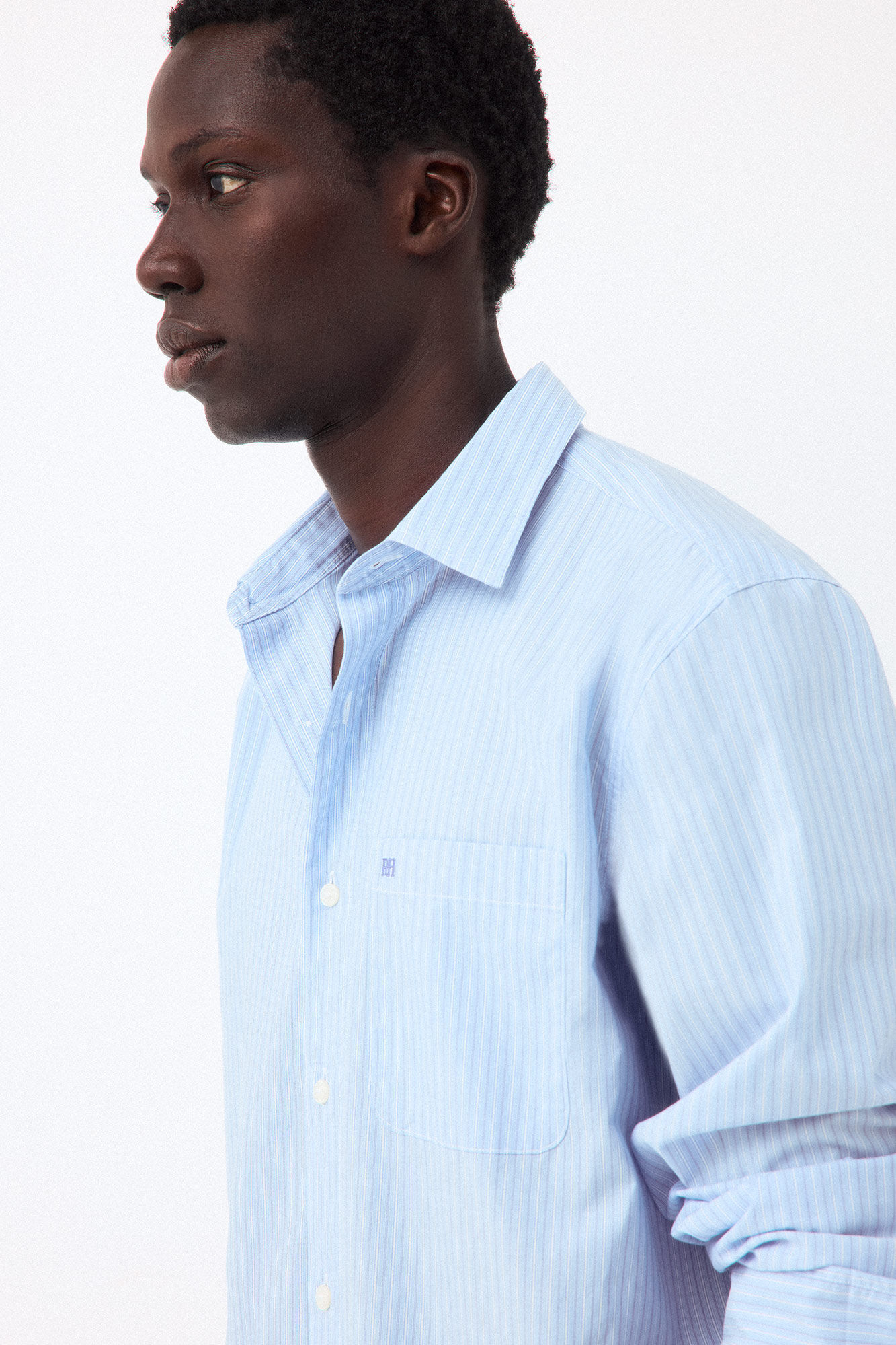 Pedro del Hierro Striped poplin relax fit shirt Blue