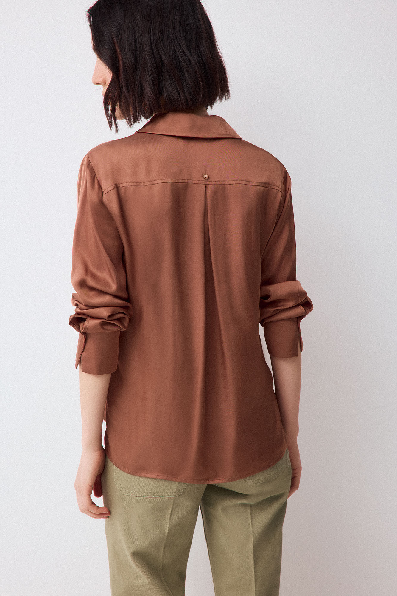 Pedro del Hierro Satin-finish basic shirt Brown