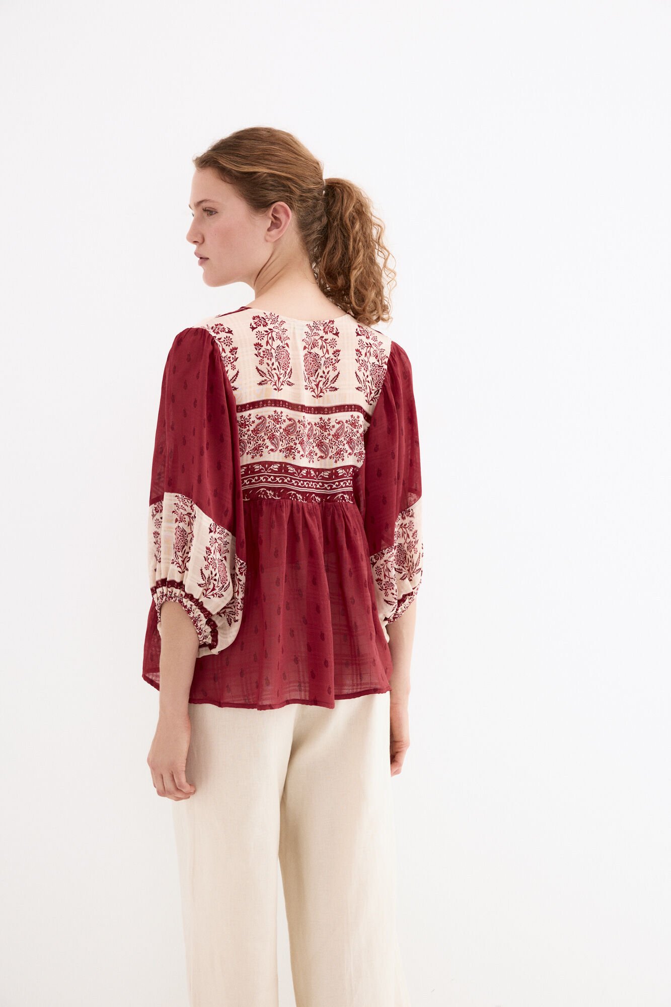 Pedro del Hierro Combined print blouse Burgundy