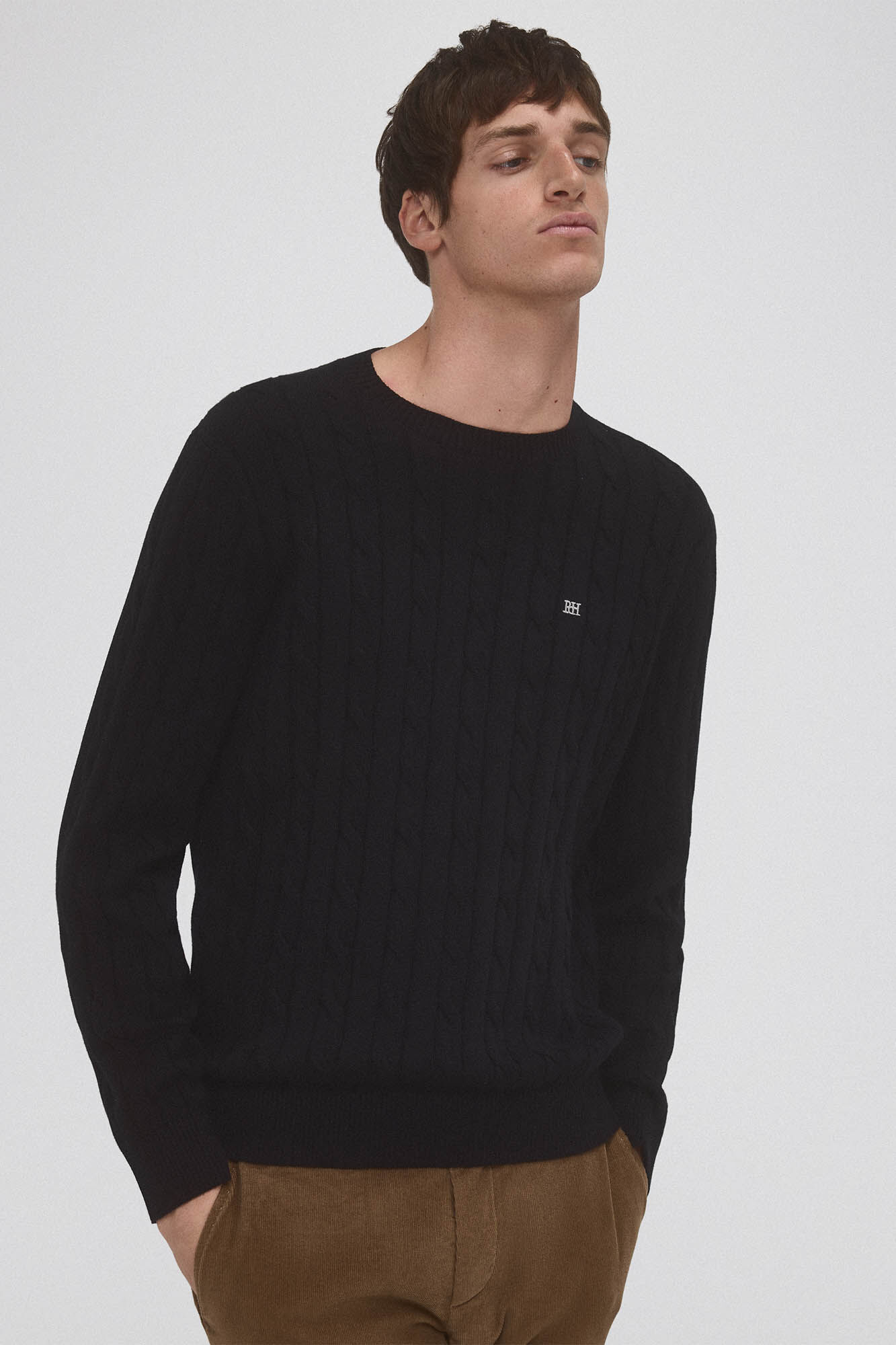 Pedro del Hierro Jersey algod&oacute;n premium cables cuello redondo Negro