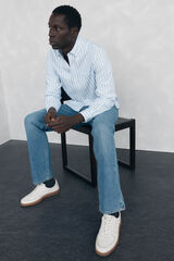 Pedro del Hierro Camisa Oxford Riscas Escovada Azul