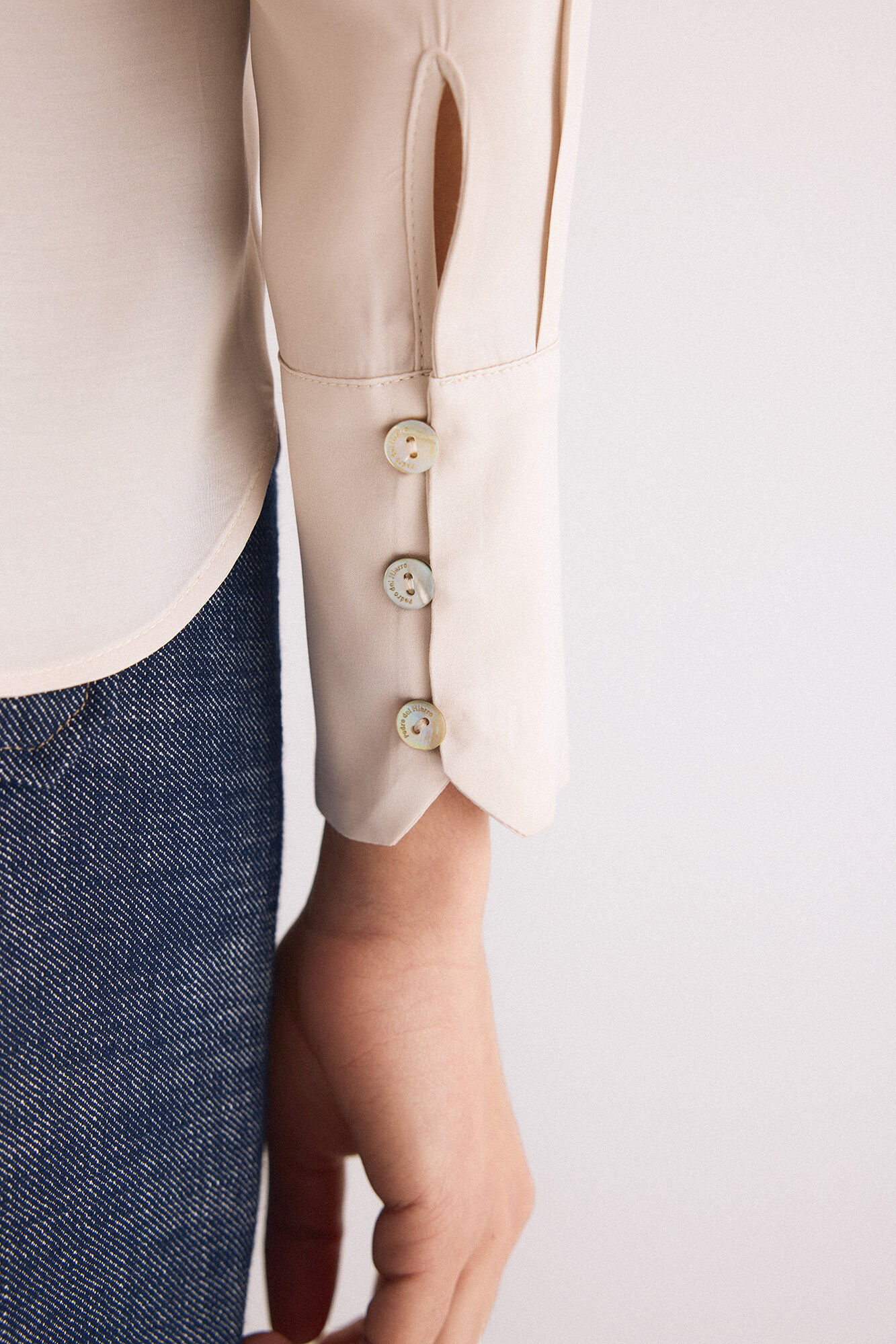 Pedro del Hierro Satin ruffle shirt Beige