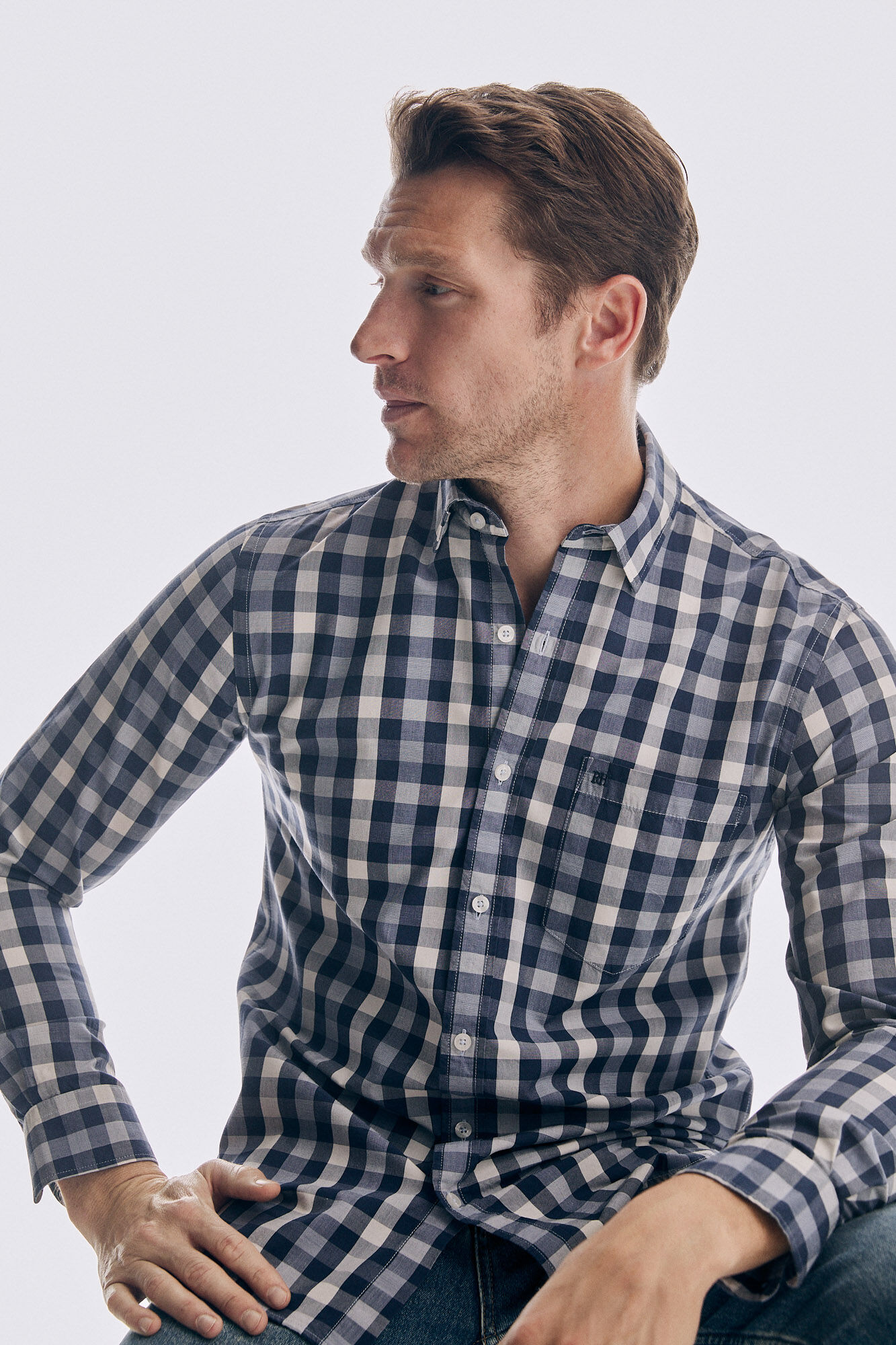 Pedro del Hierro Checked Tencel Modal shirt Blue