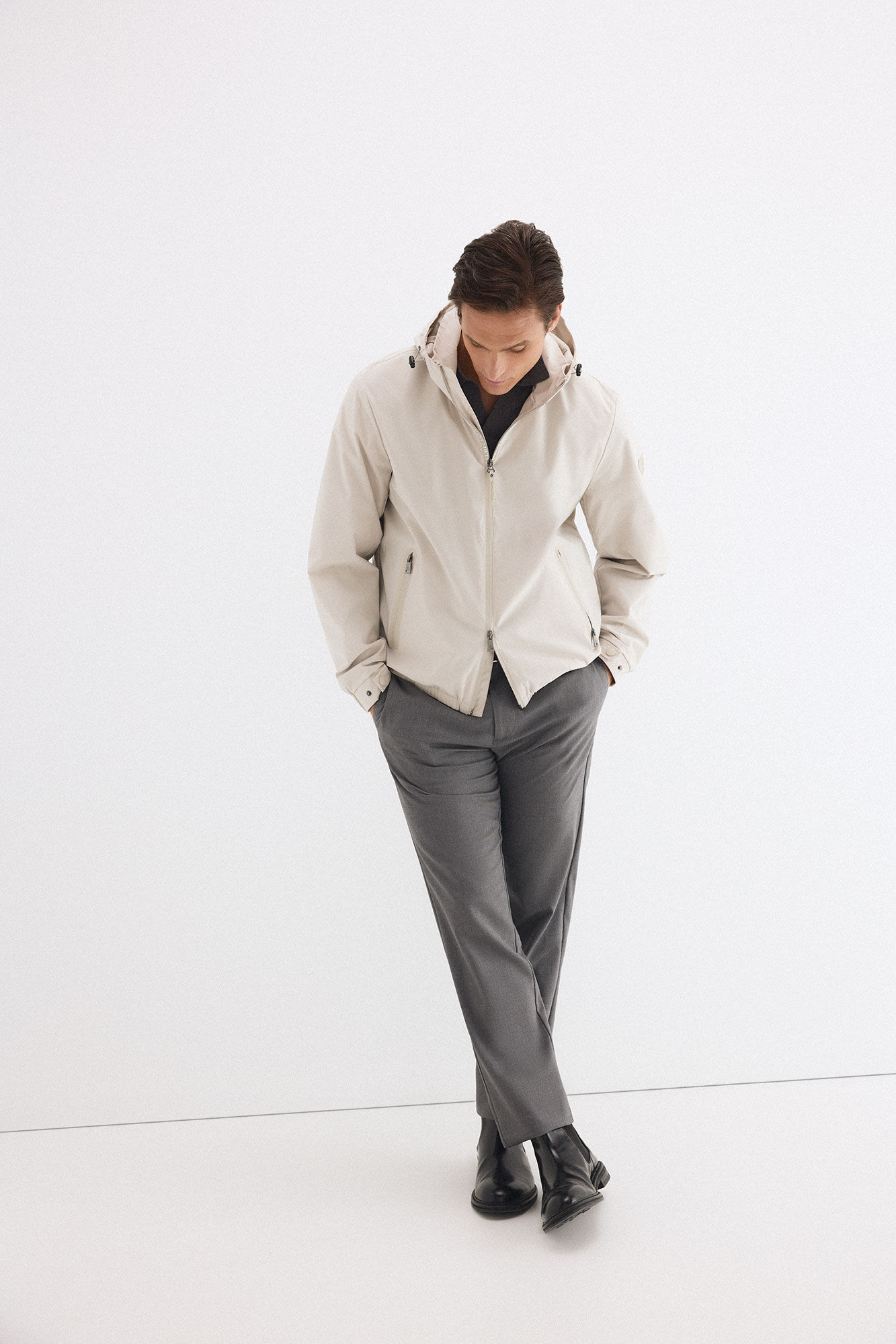 Pedro del Hierro Technical lightweight hooded jacket Grey