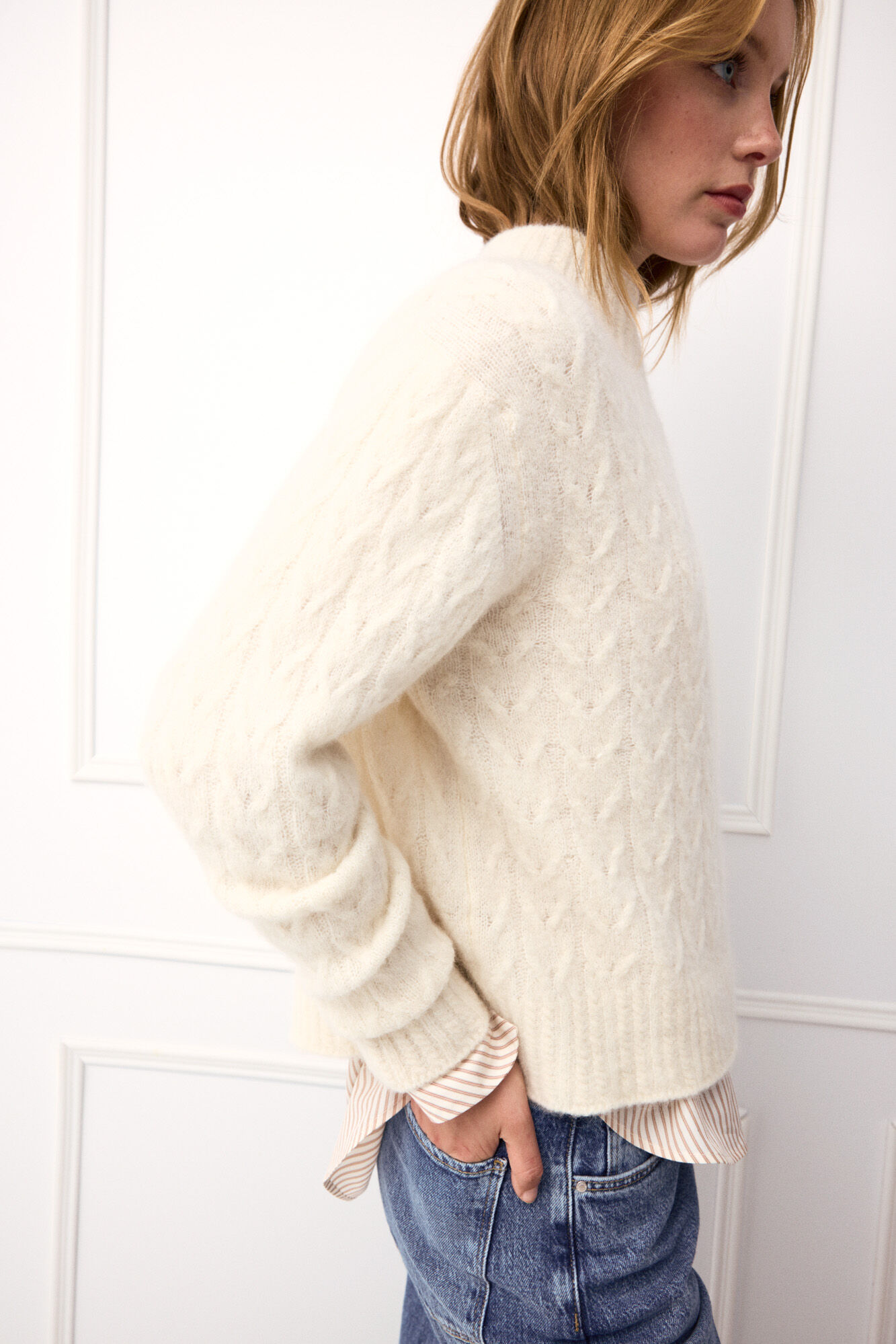 TFP by Tamara Falc&oacute; Mini cross-knit cropped jumper Ecru