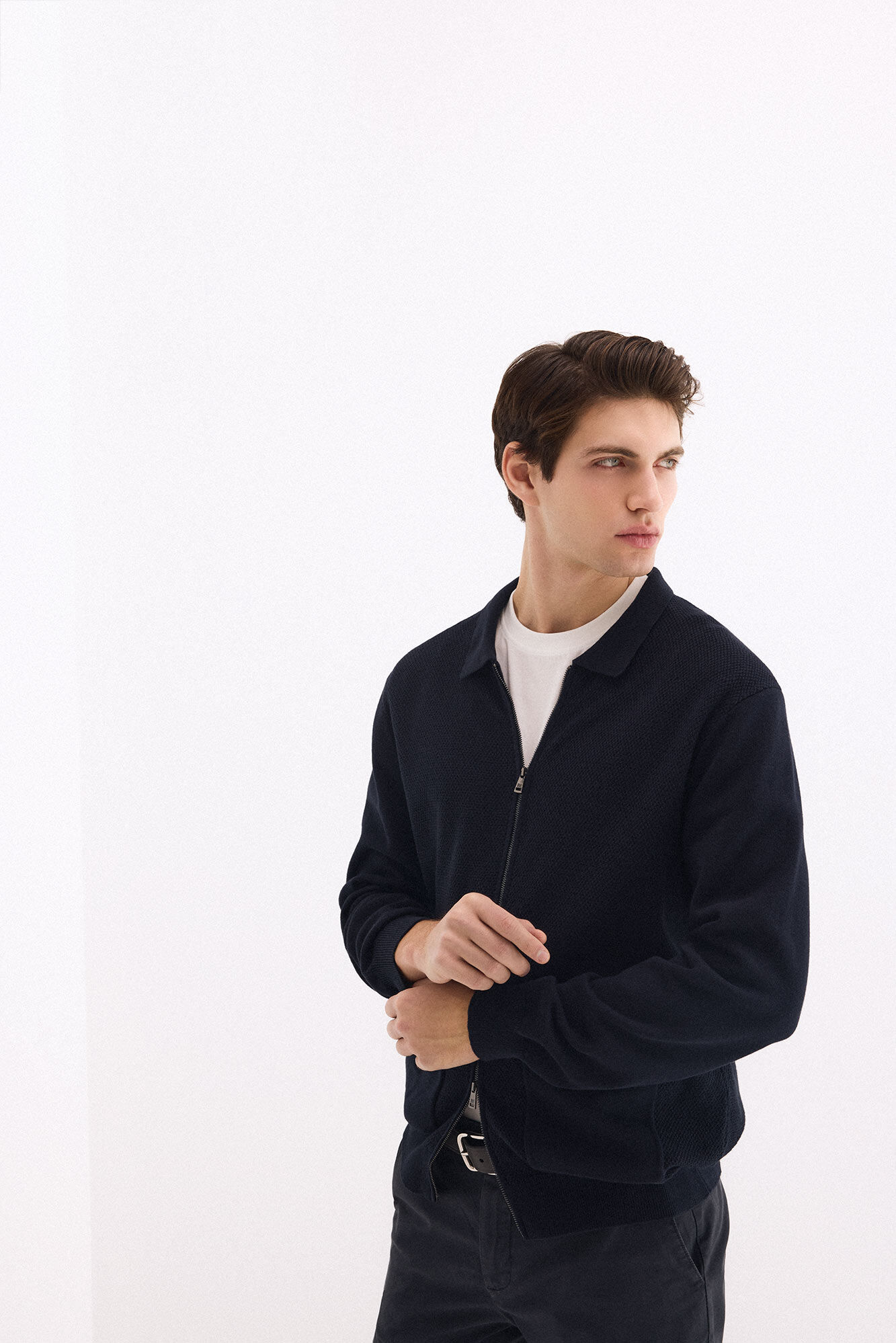 Pedro del Hierro Cotton structured knit zip cardigan Blue