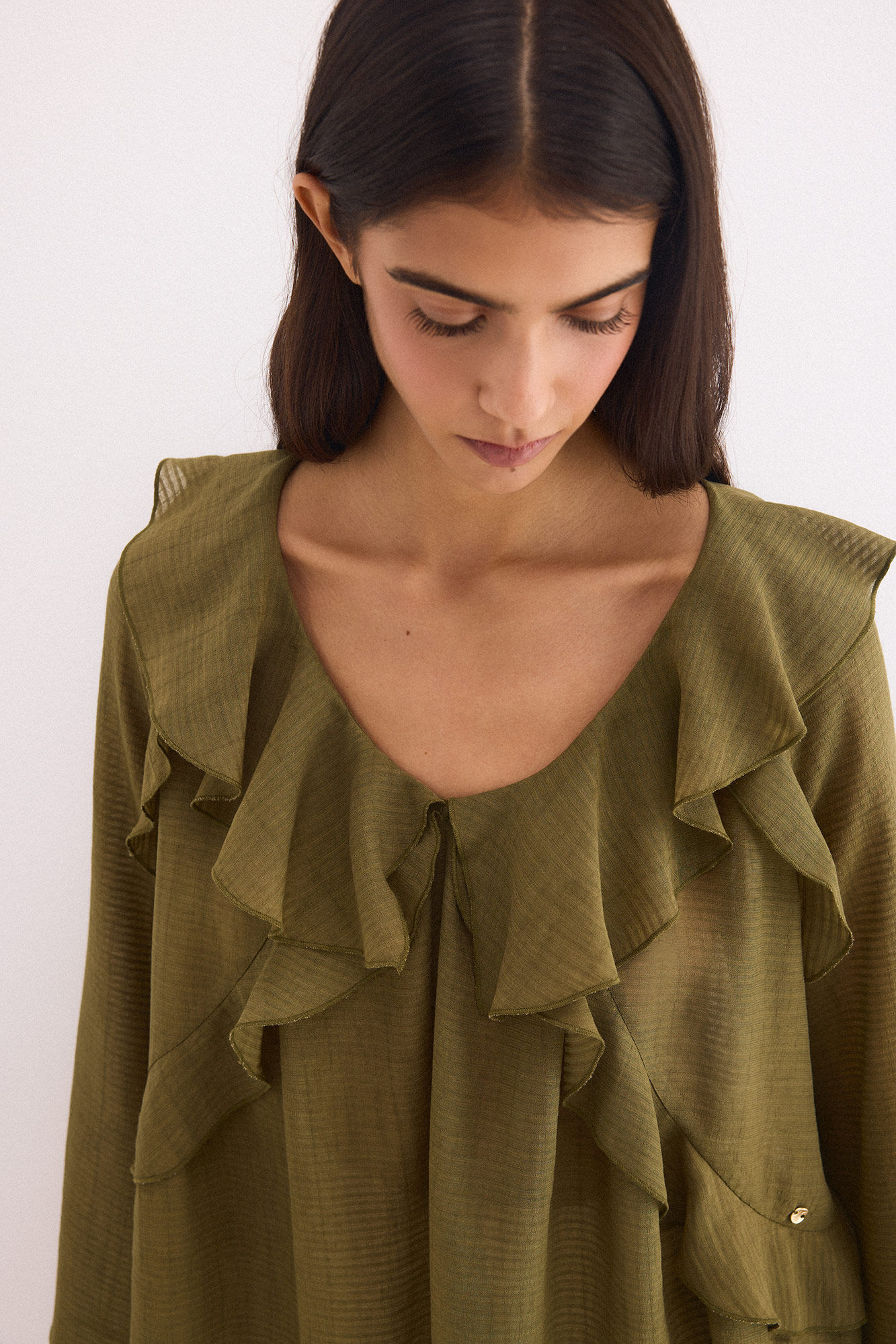 Pedro del Hierro Blusa lisa com folhos Verde