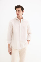 Pedro del Hierro Linen striped easy-iron dress shirt Beige