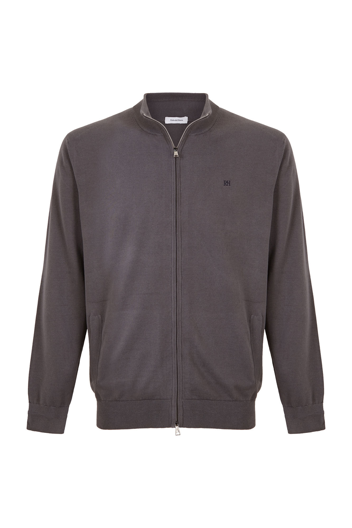 Pedro del Hierro Fine premium cotton zip fastening cardigan Grey