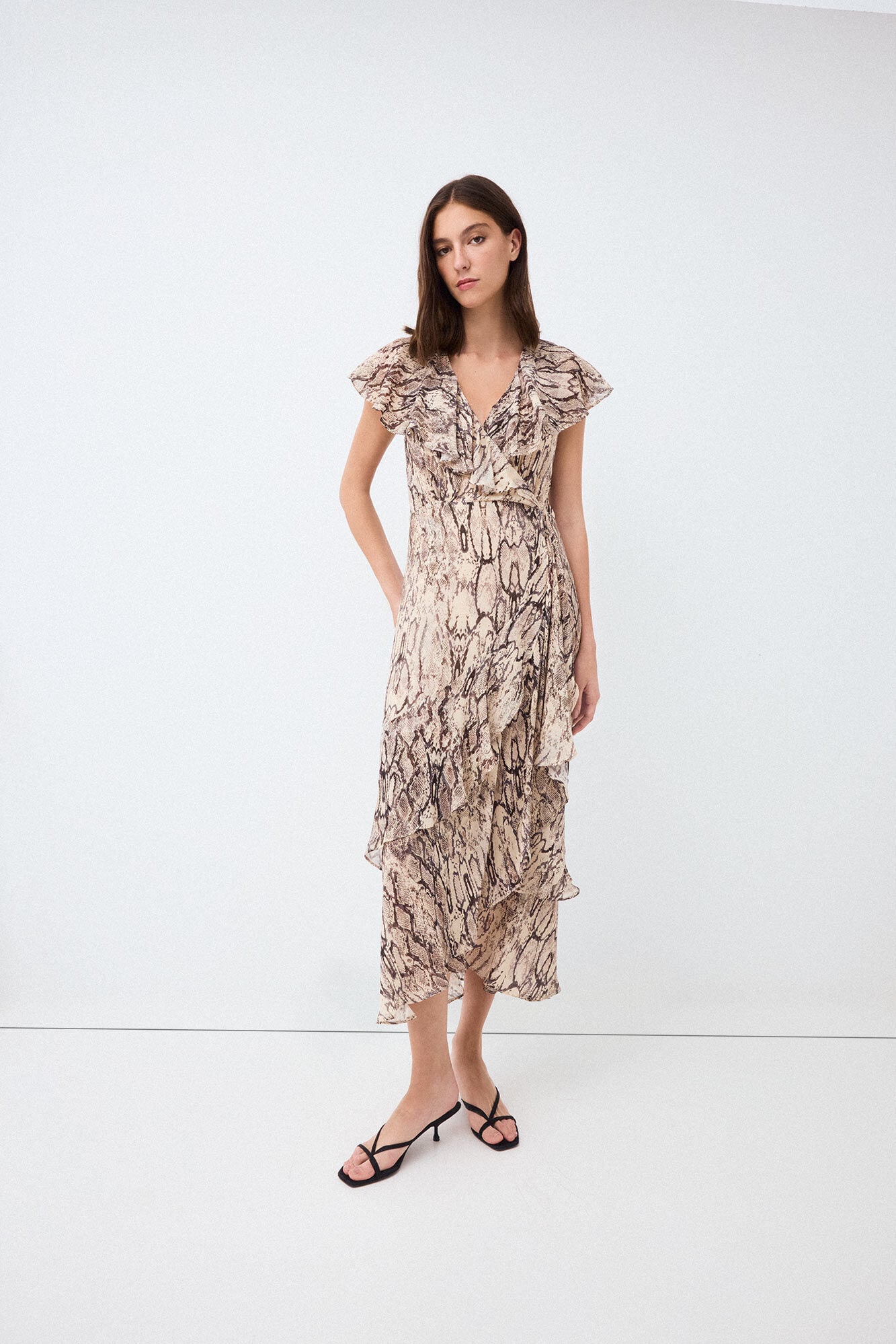 Pedro del Hierro Fluid ruffle dress Brown