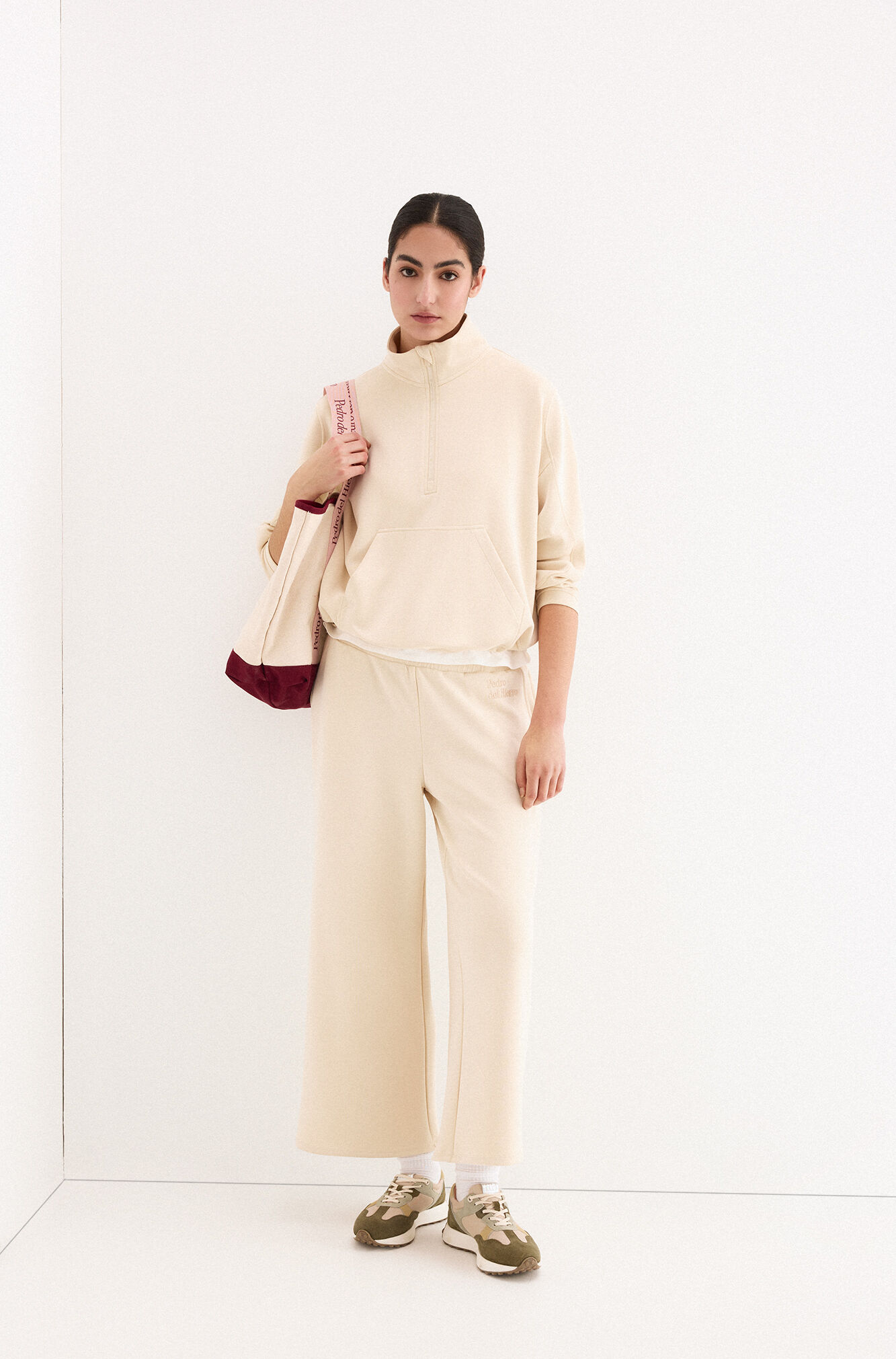 Pedro del Hierro Soft touch cropped wide leg trousers Beige