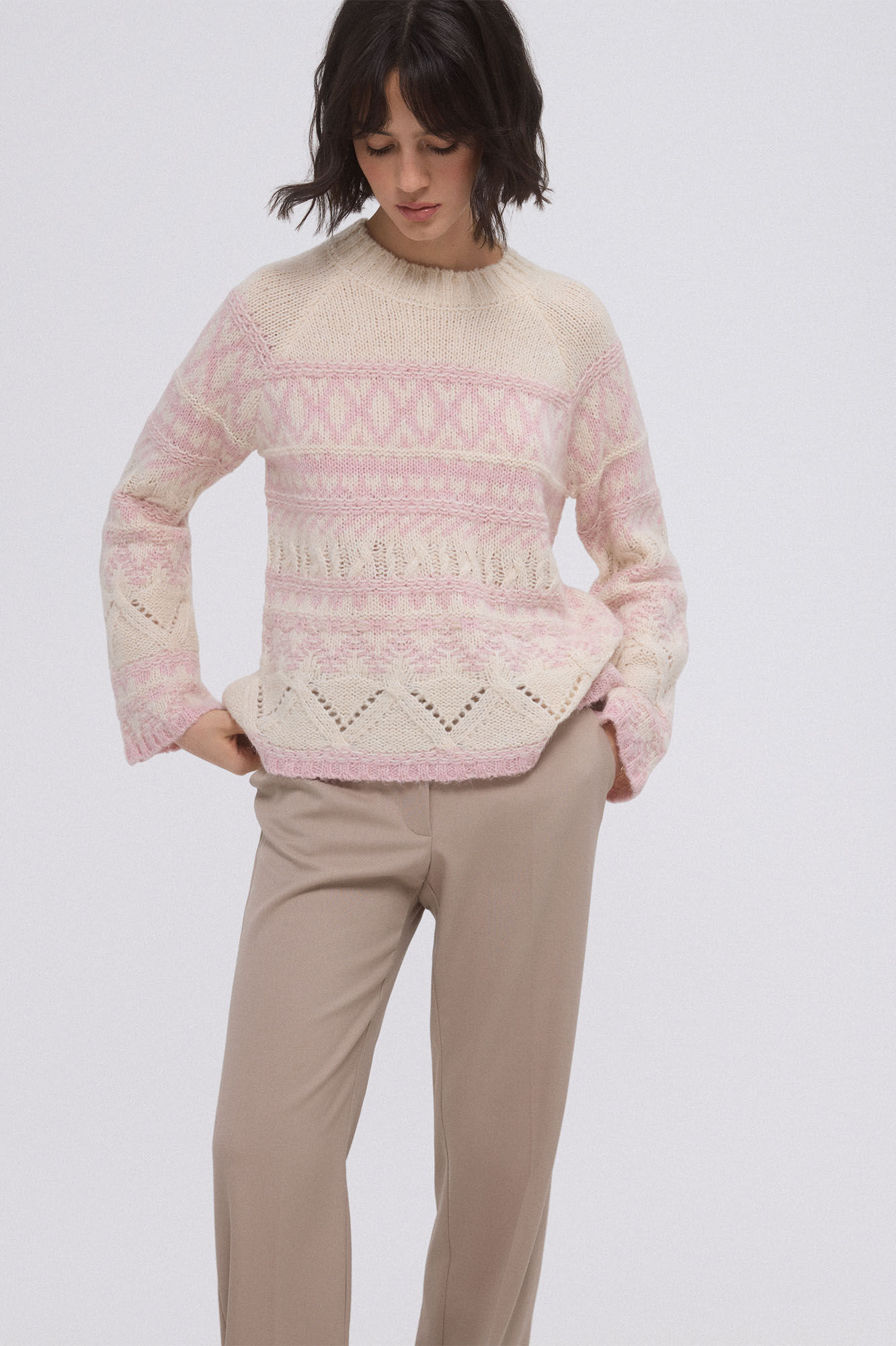 Pedro del Hierro Two-tone jacquard jumper Pink