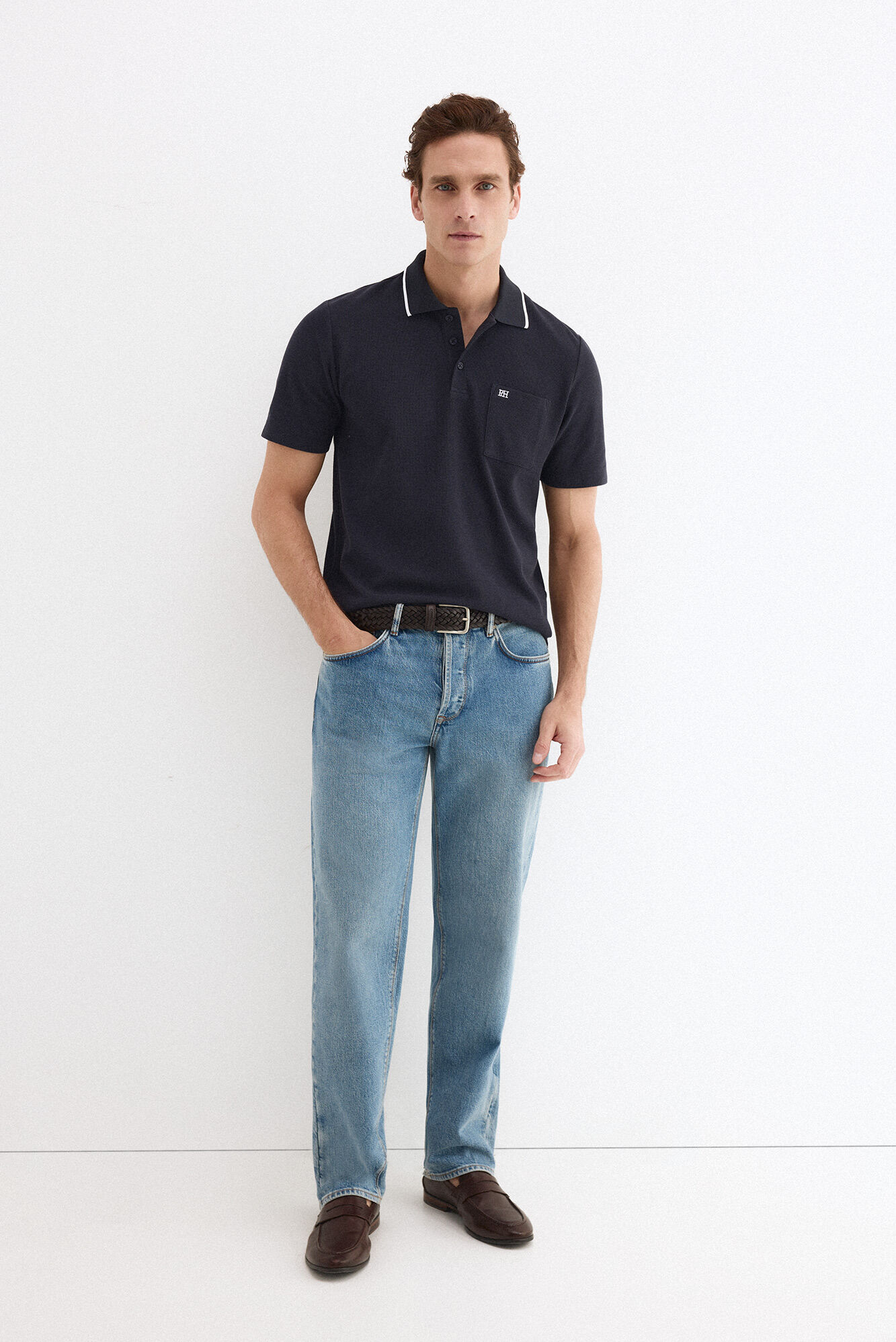 Pedro del Hierro Textured polo shirt Blue