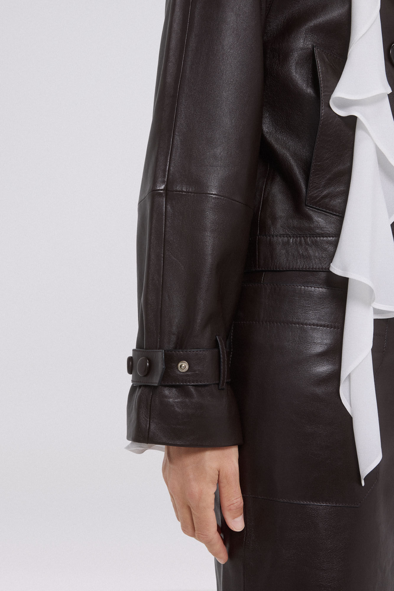 Pedro del Hierro Short leather trench coat Brown