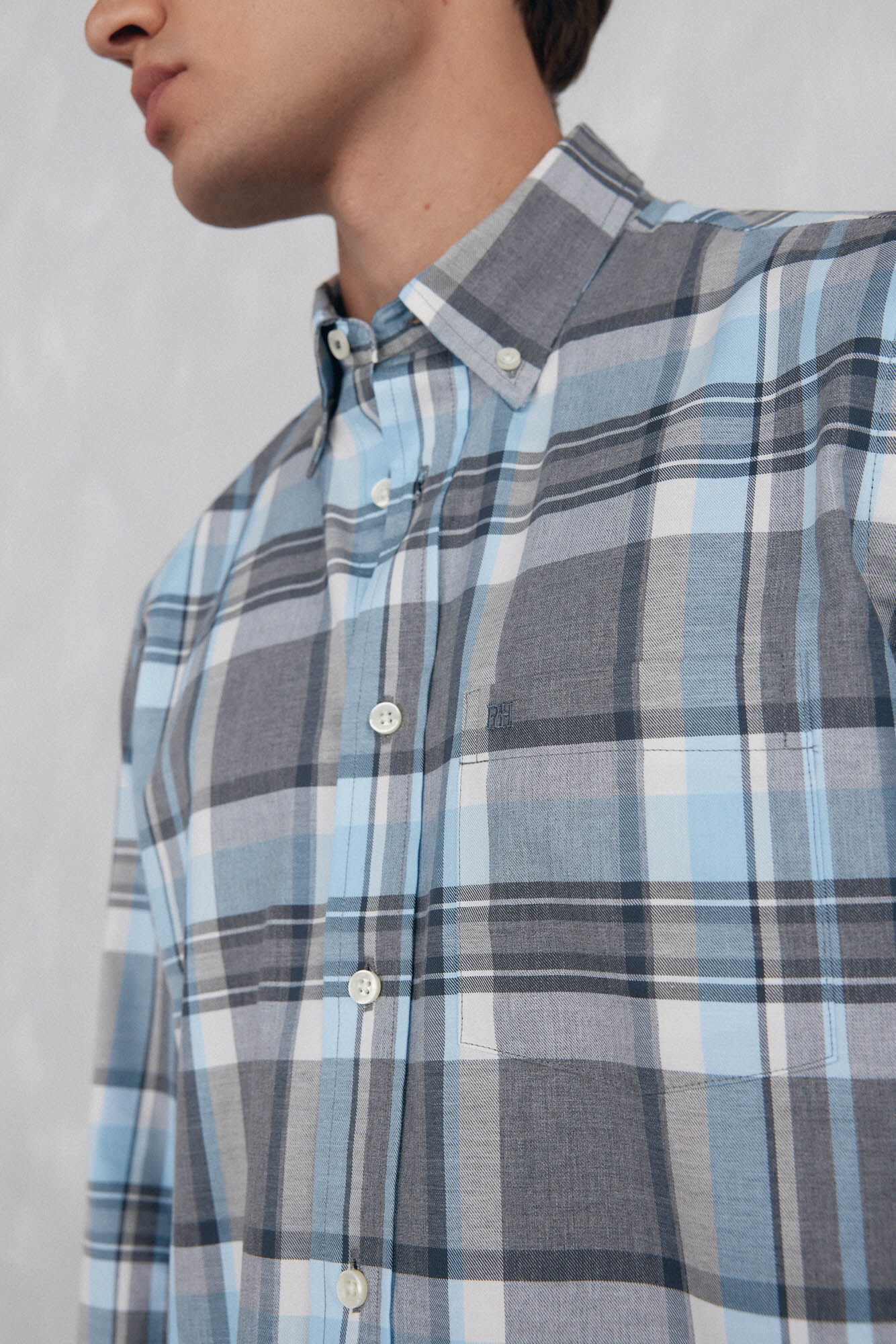 Pedro del Hierro Camisa twill cuadros Gris