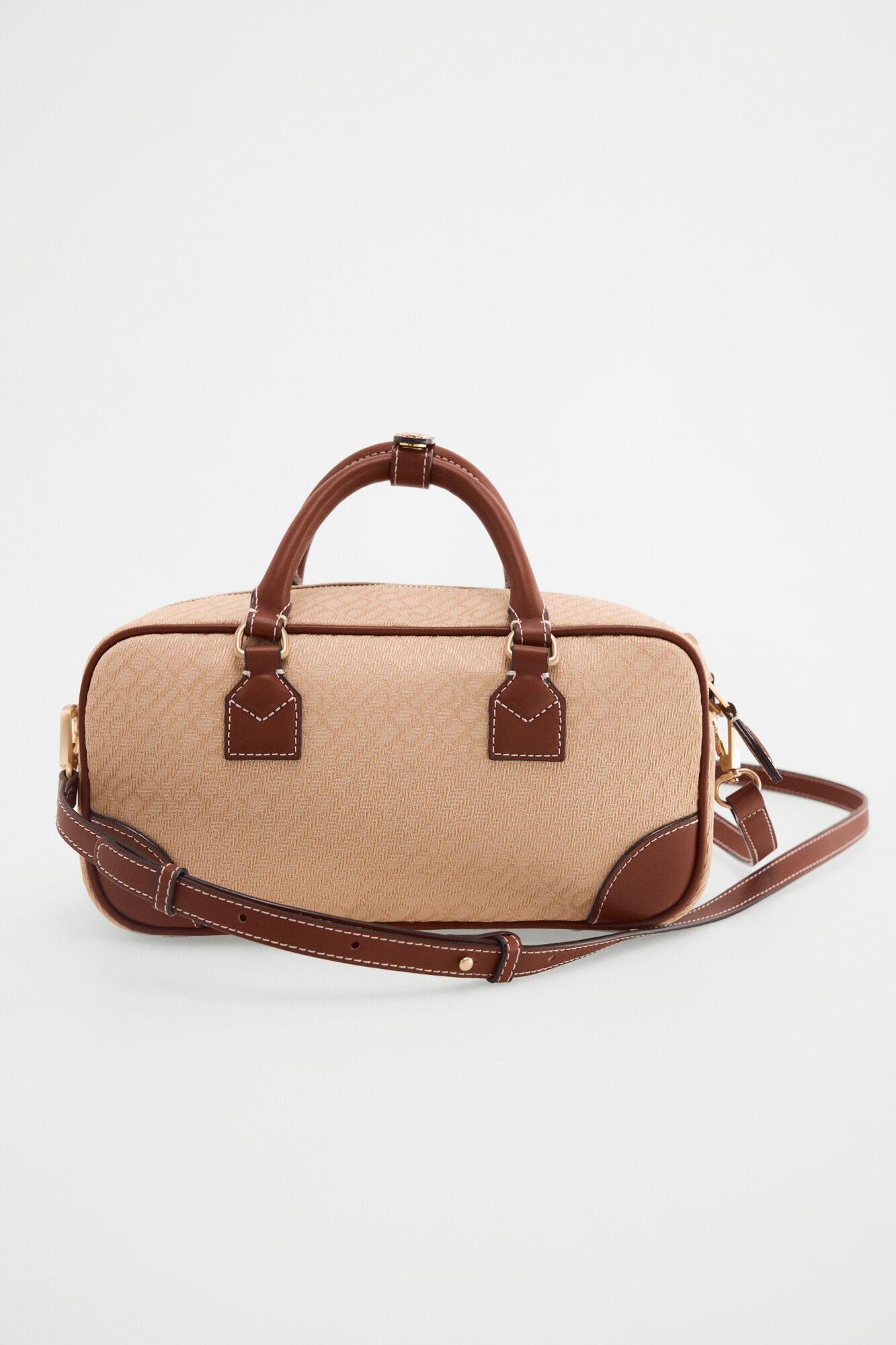 Pedro del Hierro Jacquard logo bowling bag Beige