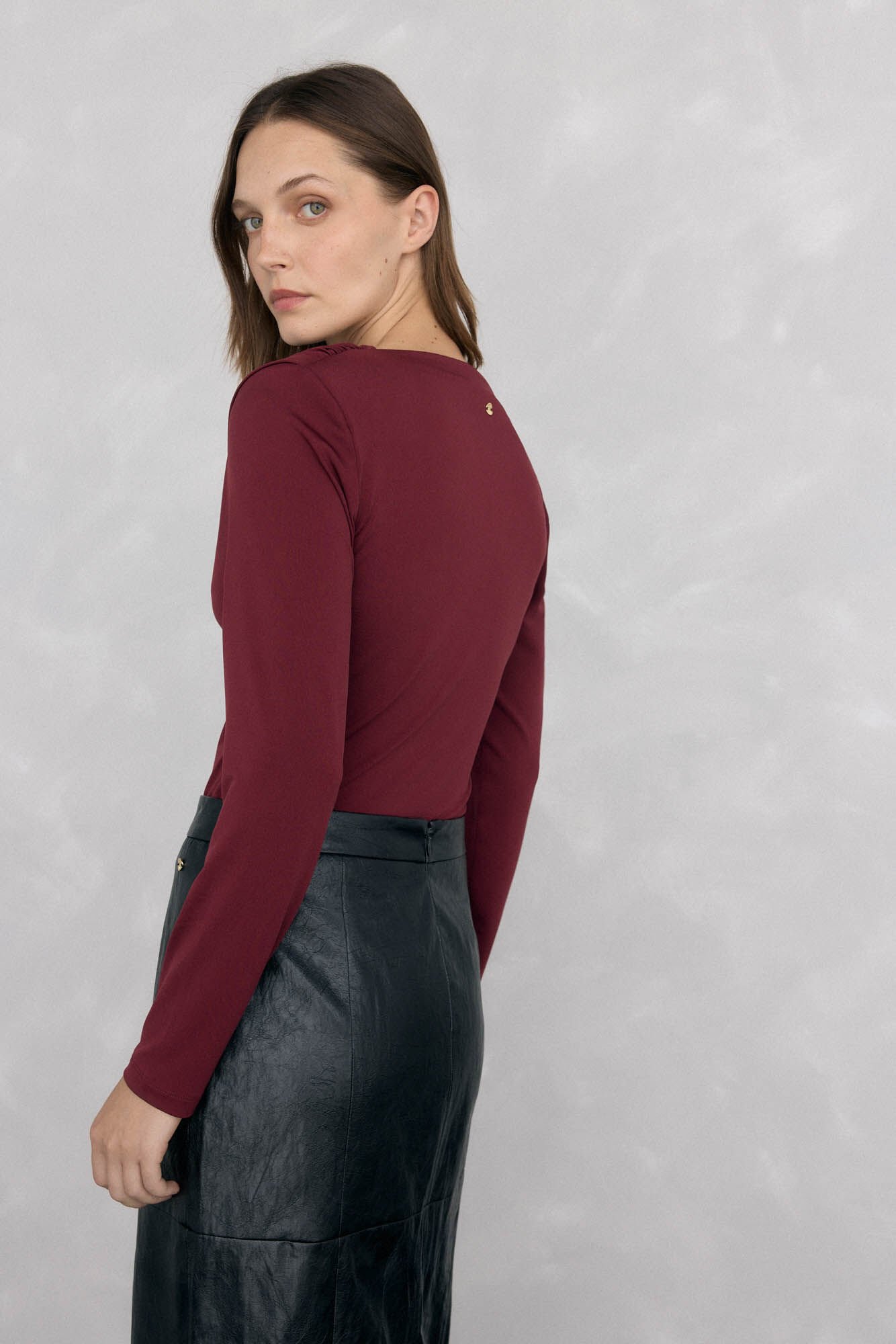 Pedro del Hierro Draped neckline T-shirt Burgundy