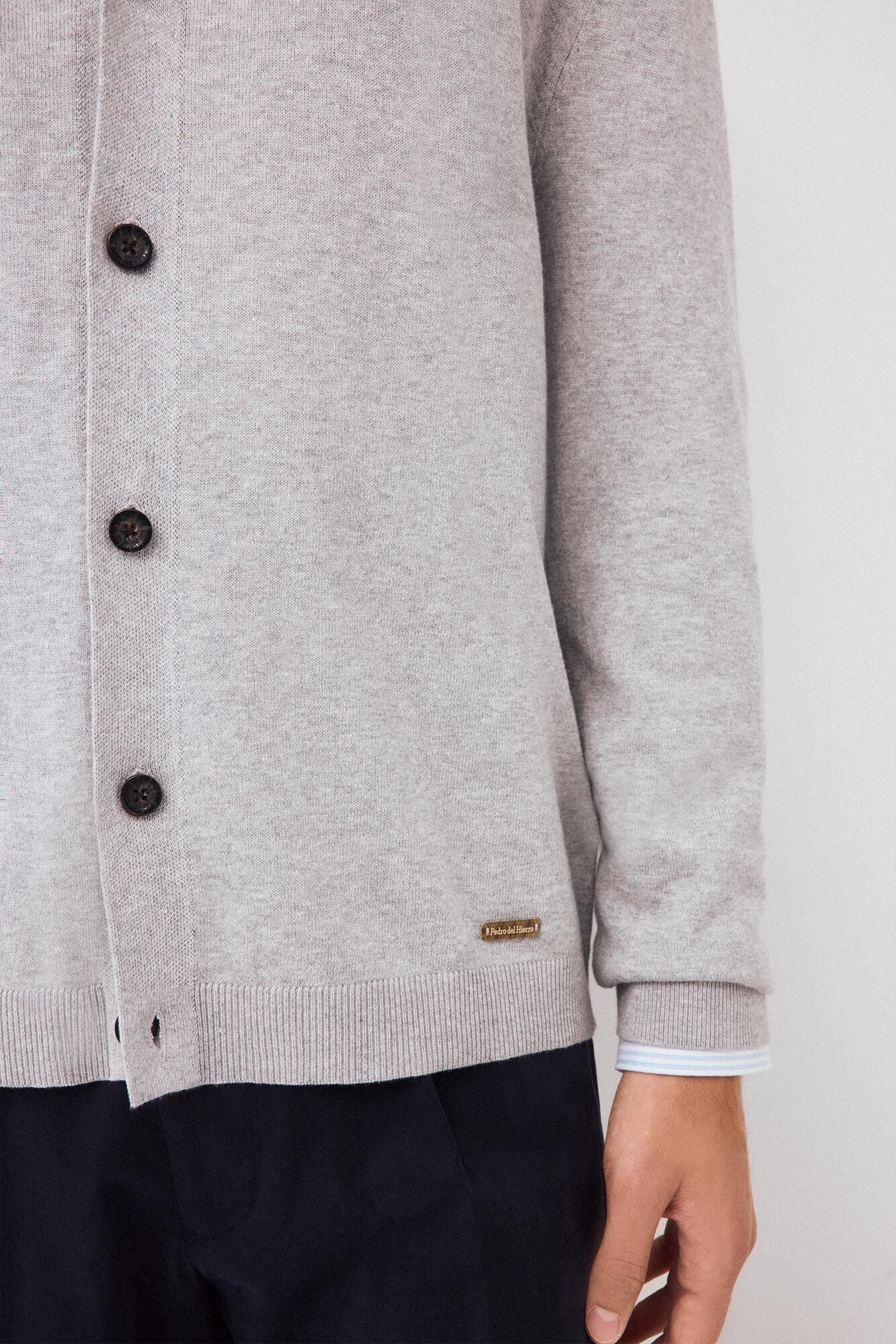 Pedro del Hierro Cotton knit V-neck button cardigan Grey