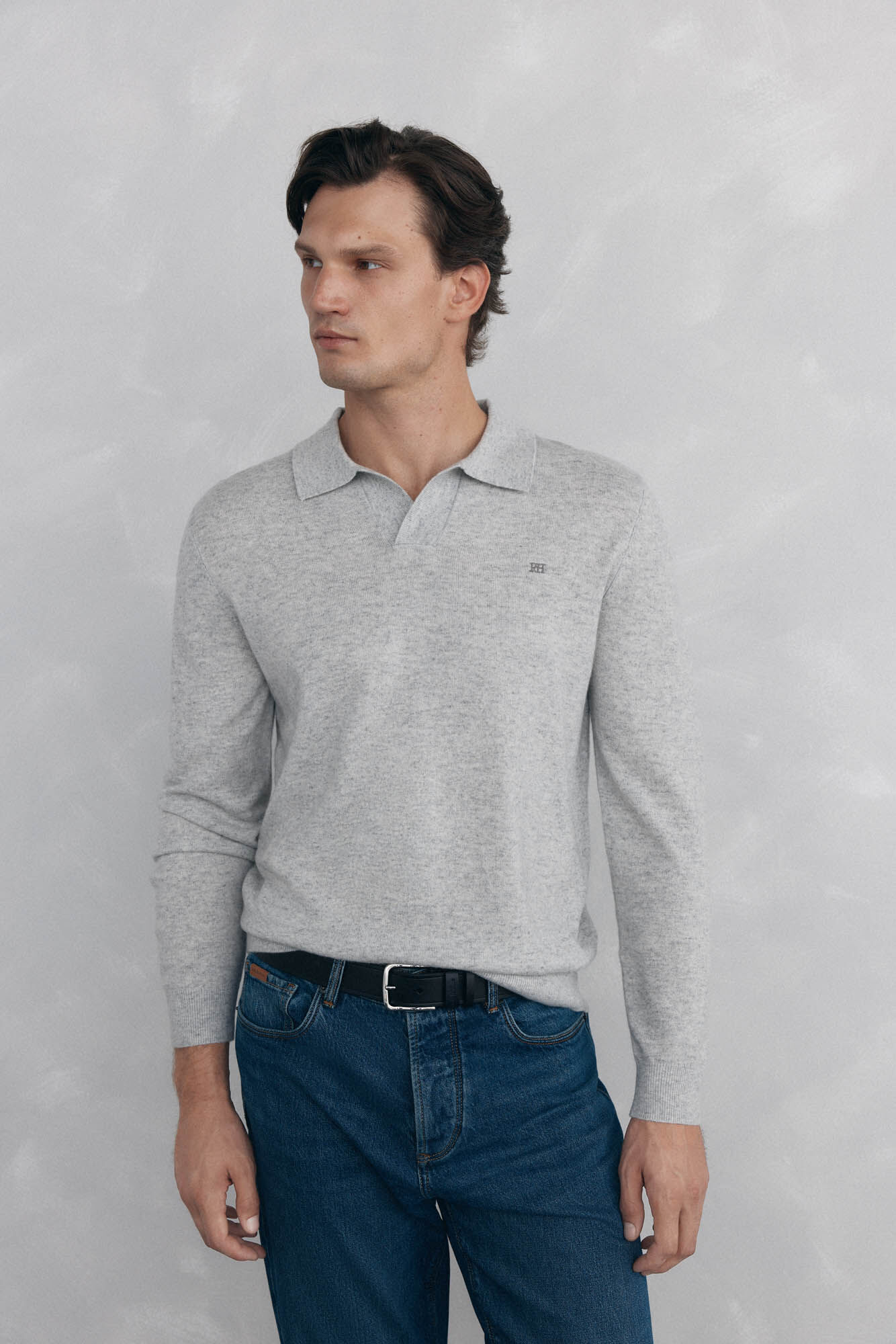 Pedro del Hierro Su&eacute;ter com gola Johnny em l&atilde; merino e cashmere Cizento