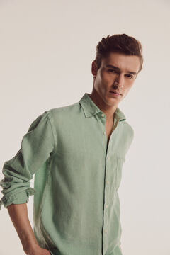 Pedro del Hierro Plain linen washed shirt Green