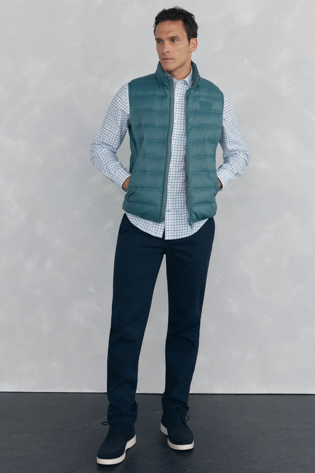 Pedro del Hierro Checked non-iron Oxford shirt Blue